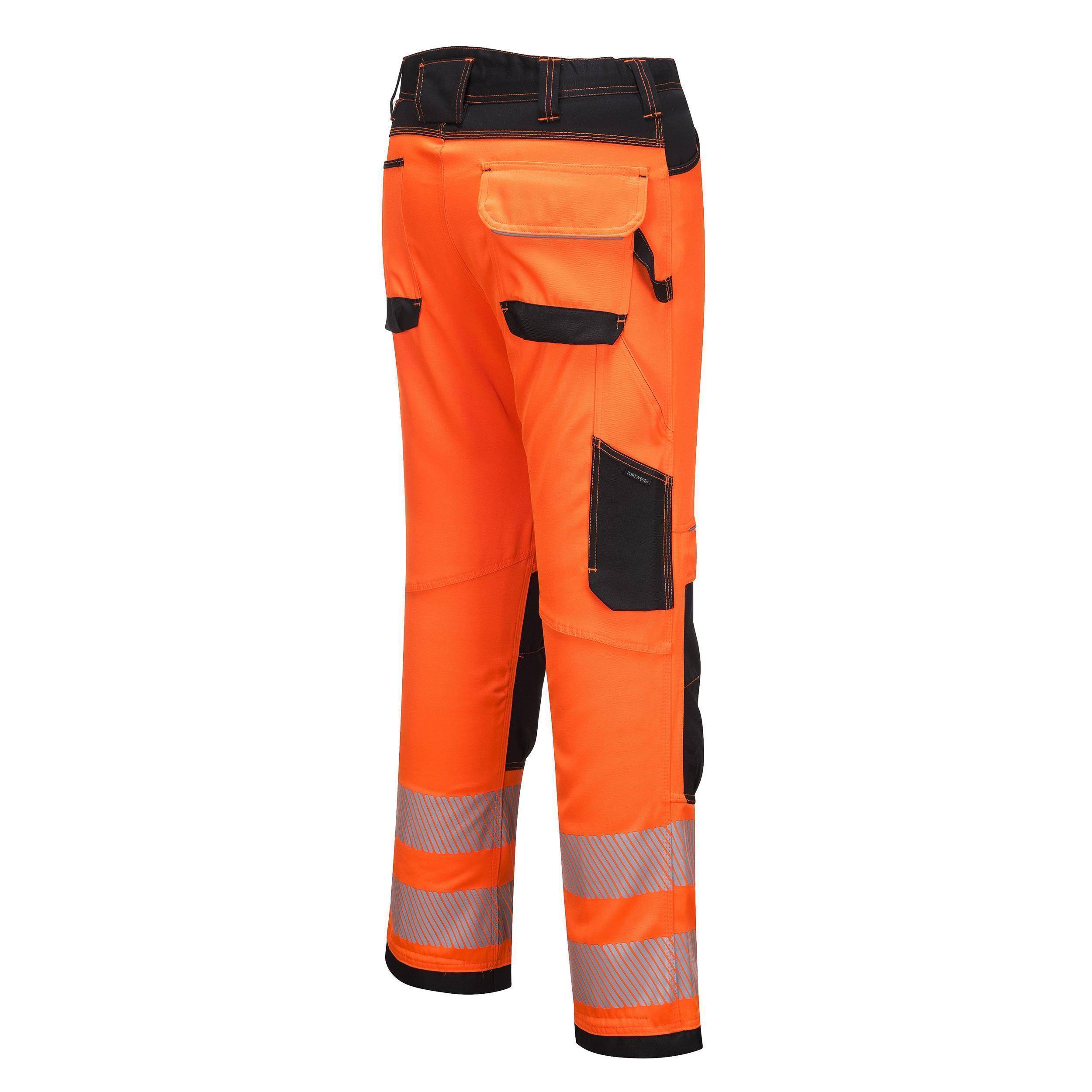 Portwest® PW303 Leichte Warnschutz-Stretch Arbeitsbundhose EN ISO 20471 Kl. 2 Größe:33 Orange/Schwarz