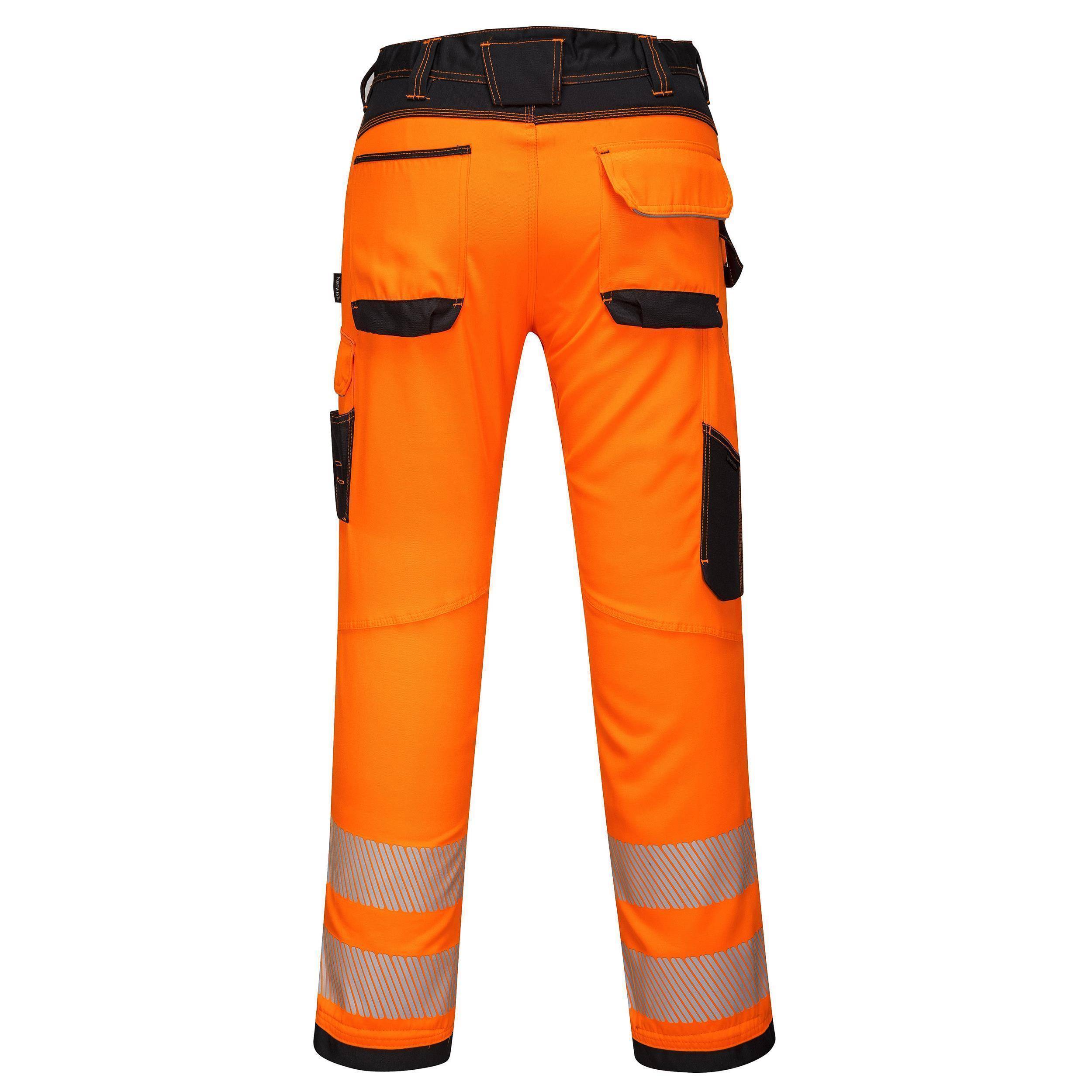 Portwest® PW303 Leichte Warnschutz-Stretch Arbeitsbundhose EN ISO 20471 Kl. 2 Größe:33 Orange/Schwarz