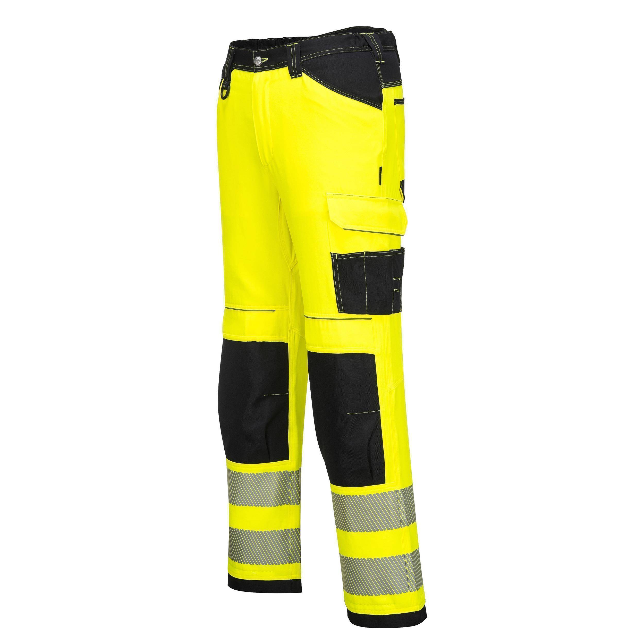 Portwest® PW303 Leichte Warnschutz-Stretch Arbeitsbundhose EN ISO 20471 Klasse 2 Gelb/Schwarz
