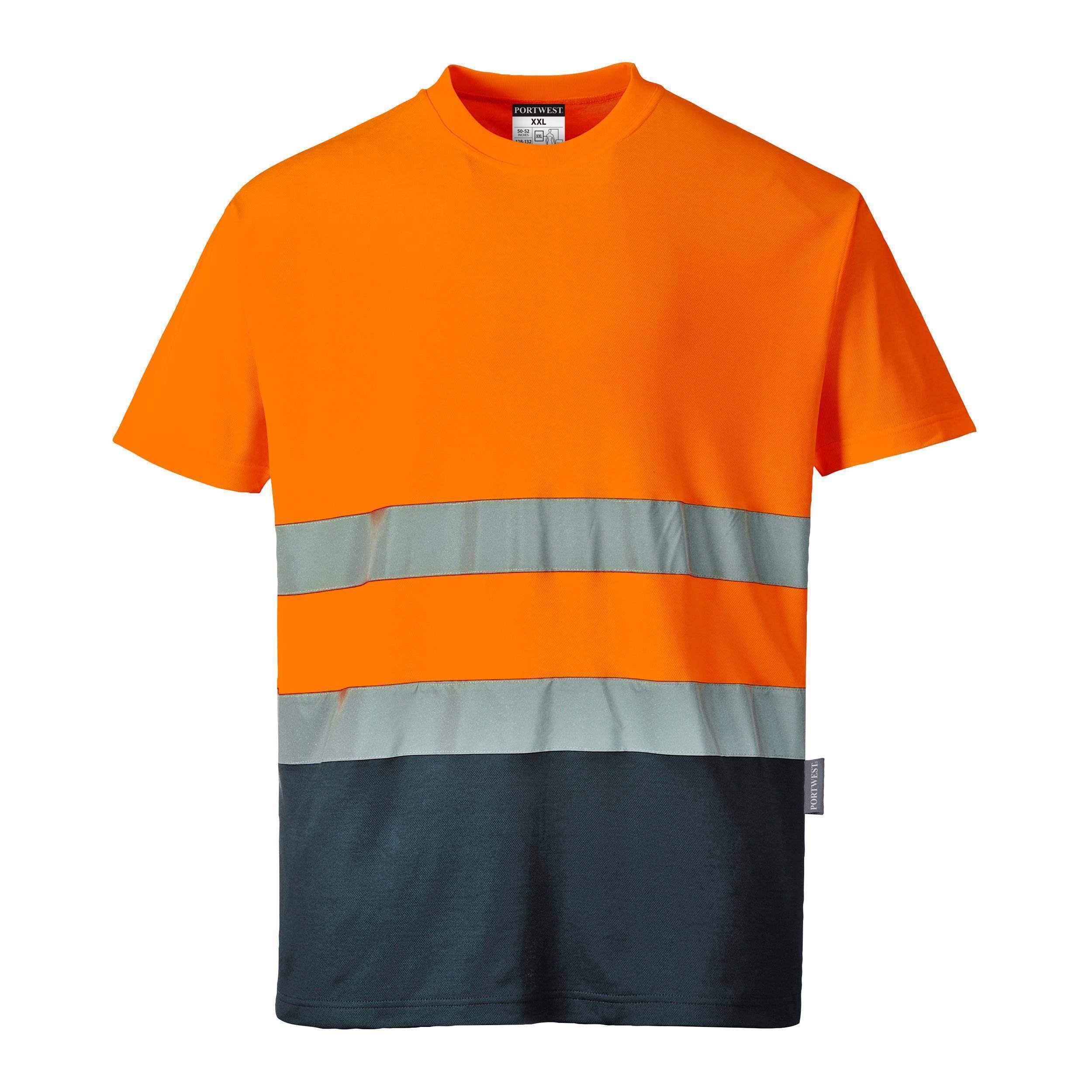 Portwest® S173 Warnschutz Cotton Comfort Kontrast T-Shirt kurzarm EN ISO 20471 Klasse 2 Orange/Marine_M