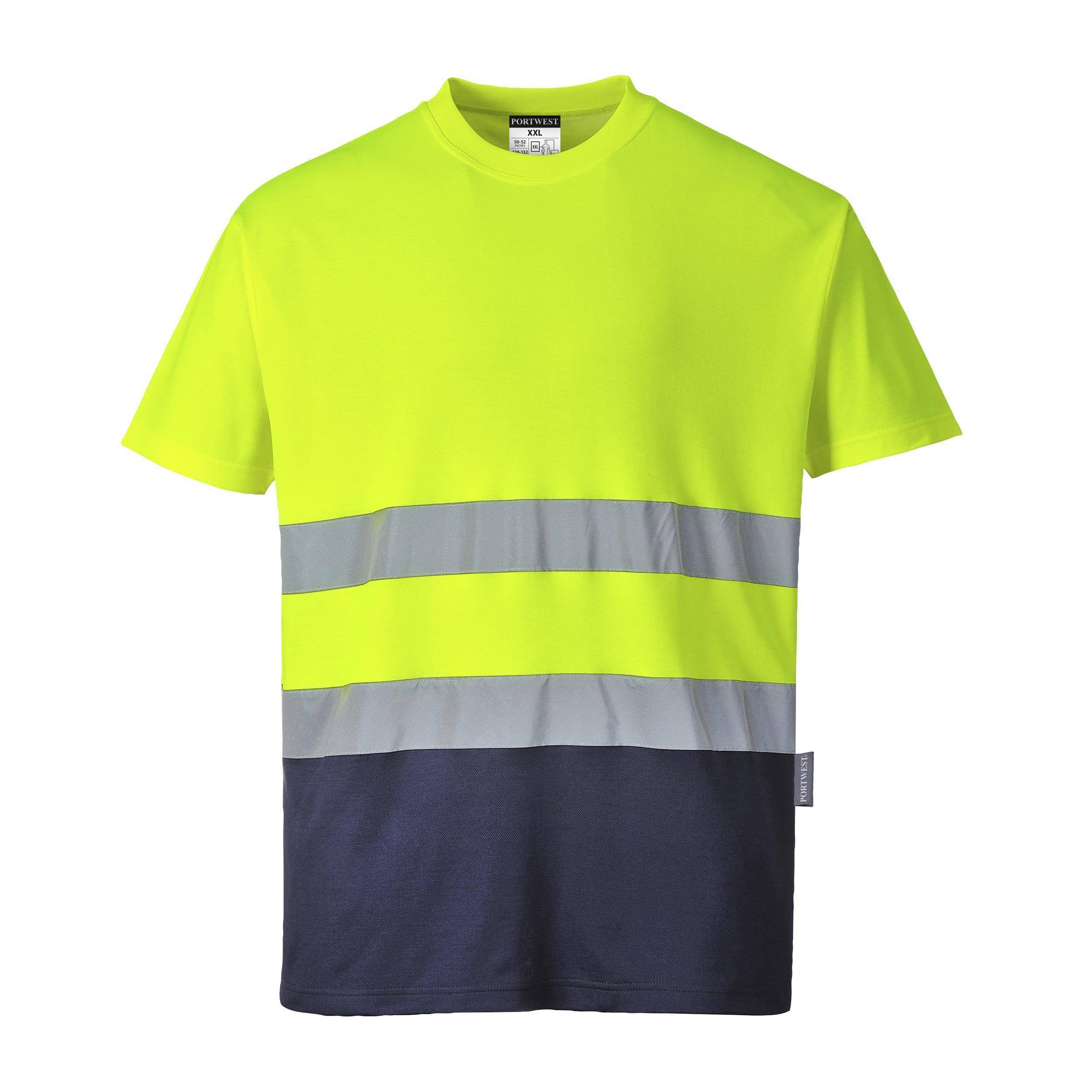 Portwest® S173 Warnschutz Cotton Comfort Kontrast T-Shirt kurzarm EN ISO 20471 Klasse 2 Gelb/Marine_XL