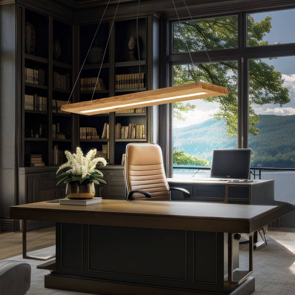 Pendellampe Hängeleuchte Esszimmerleuchte Wohnzimmerlampe Deckenleuchte, Metall Holz nickel naturfarben, dimmbar, 1x LED 27W 3400Lm 3000K warmweiß