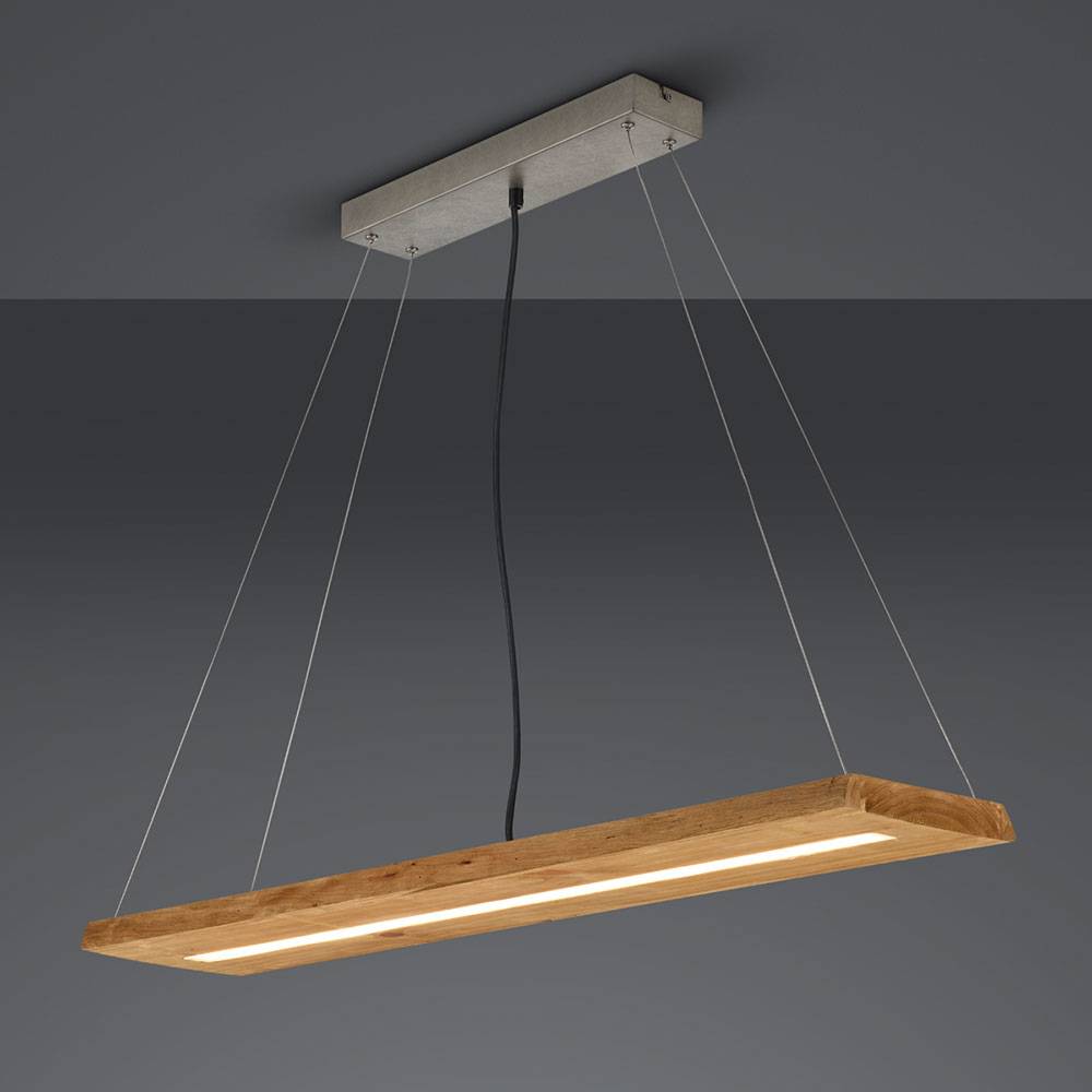 Pendellampe Hängeleuchte Esszimmerleuchte Wohnzimmerlampe Deckenleuchte, Metall Holz nickel naturfarben, dimmbar, 1x LED 27W 3400Lm 3000K warmweiß