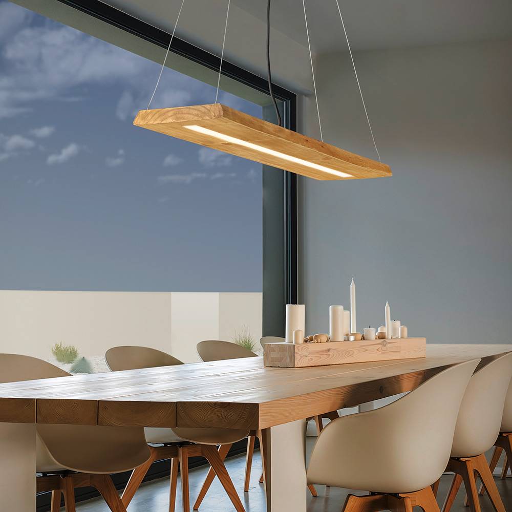 Pendellampe Hängeleuchte Esszimmerleuchte Wohnzimmerlampe Deckenleuchte, Metall Holz nickel naturfarben, dimmbar, 1x LED 27W 3400Lm 3000K warmweiß