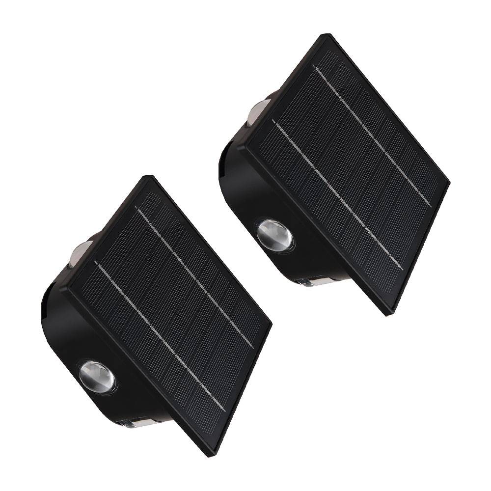 Solarlampe schwarz Außenleuchte Terrasse Wandlampe modern, Eckige Gartenlampe Akku Hauswand wetterfest, 1x LED 50lm 3000/6000K, LxBxH 13,1x7x13,1