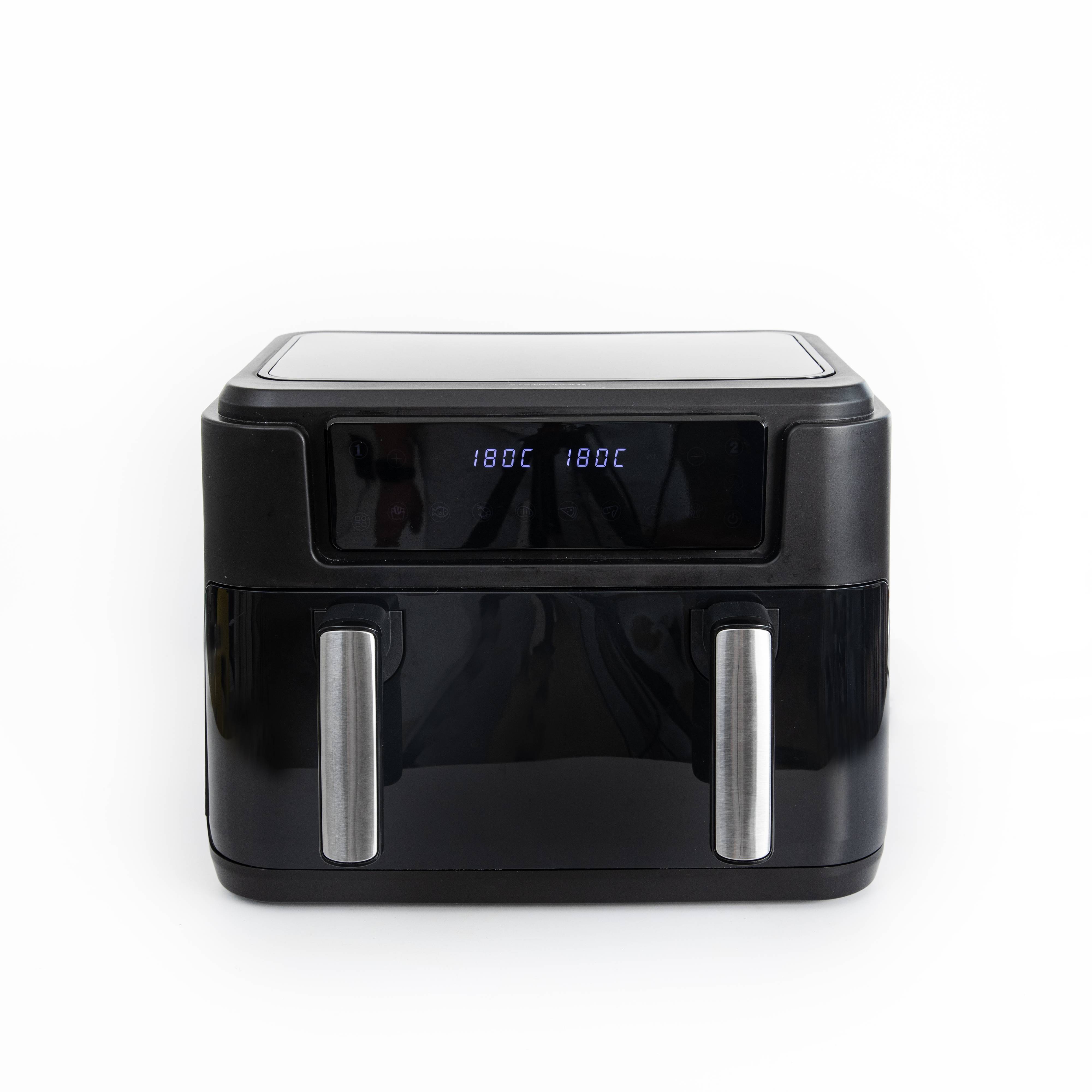 Die Dual-Zone-Heißluftfritteuse von Gastronoma verfügt über ein Luftzirkulationssystem, das Speisen schneller gart und Strom spart. Sie können pra