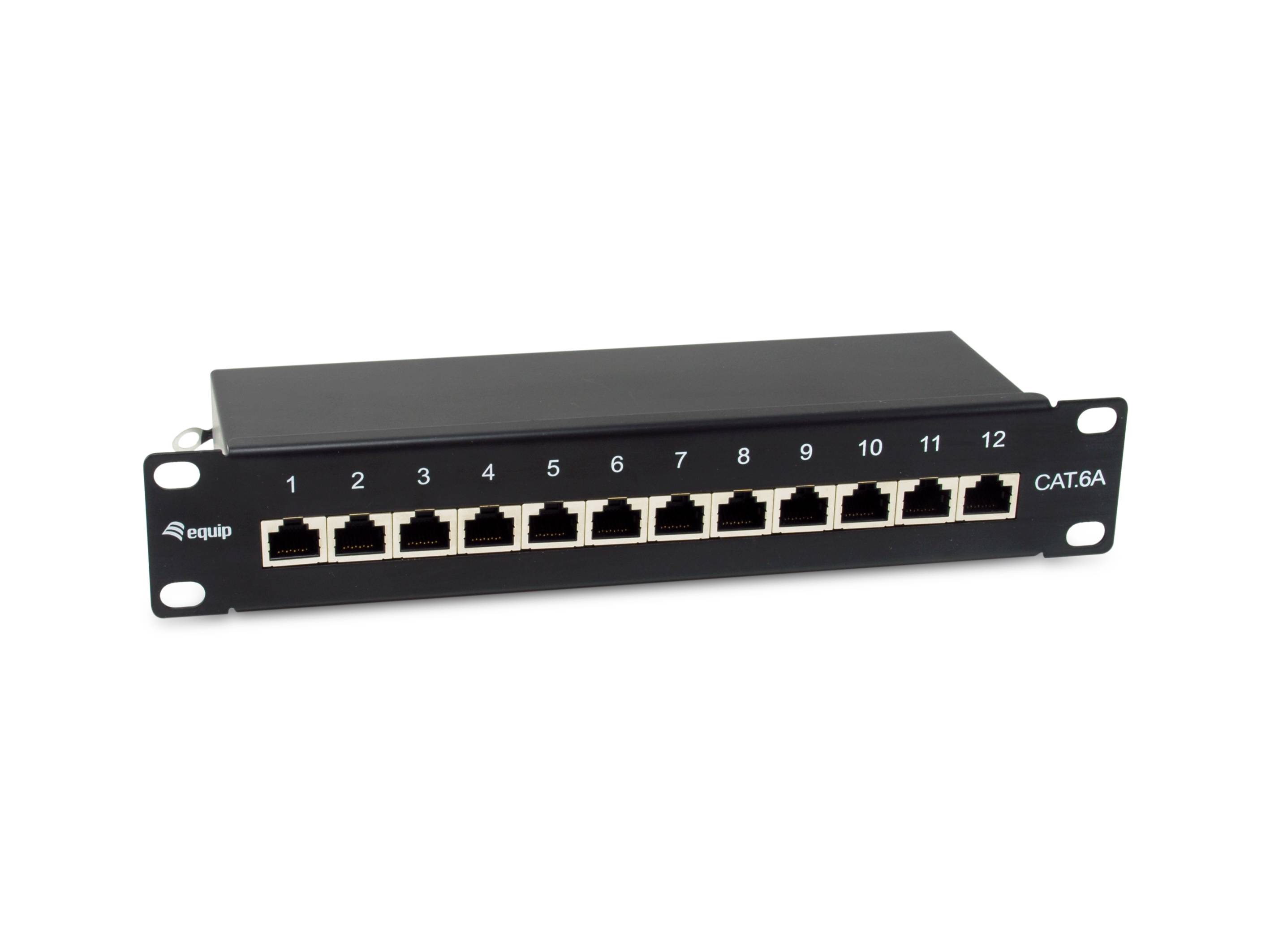 Equip 10" Patchpanel 12xRJ45 Cat6a FTP 1U 500MHz RAL9005