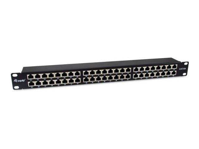 48-Port-Cat-6-Ethernet-Patchpanel mit nummerierten RJ45-Buchsen und Rack-Montagebügeln
