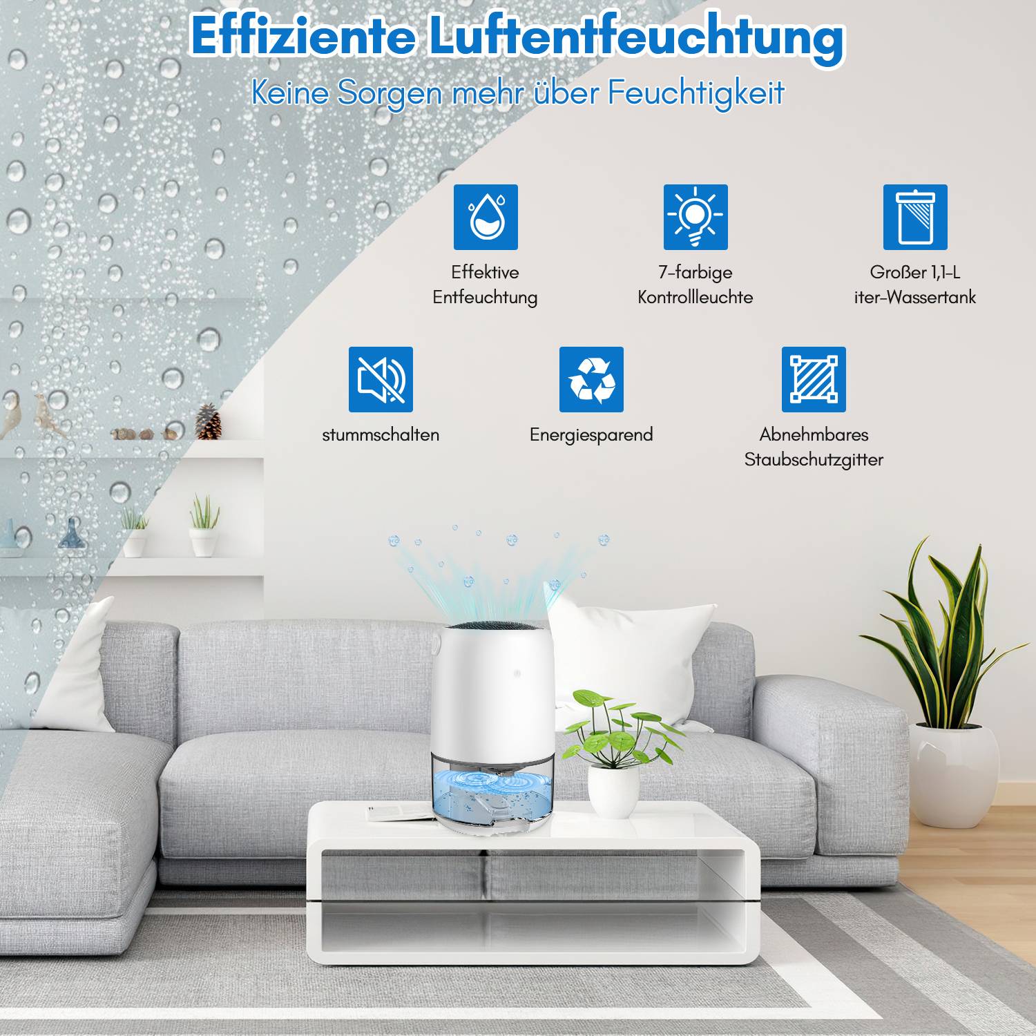 Luftentfeuchter 1100ml Schlafzimmer Trockner Raumentfeuchter Bautrockner