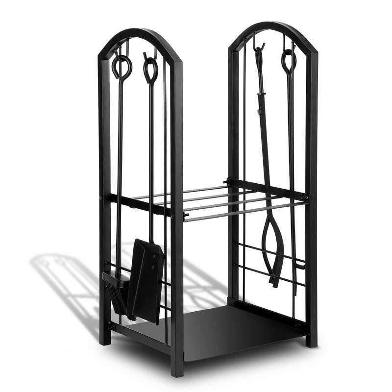 Kaminholzregal 40 x 30 x 74 cm Brennholzregal Kaminholzständer Metall Stapelhilfe Doppeldecker mit Werkzeugen