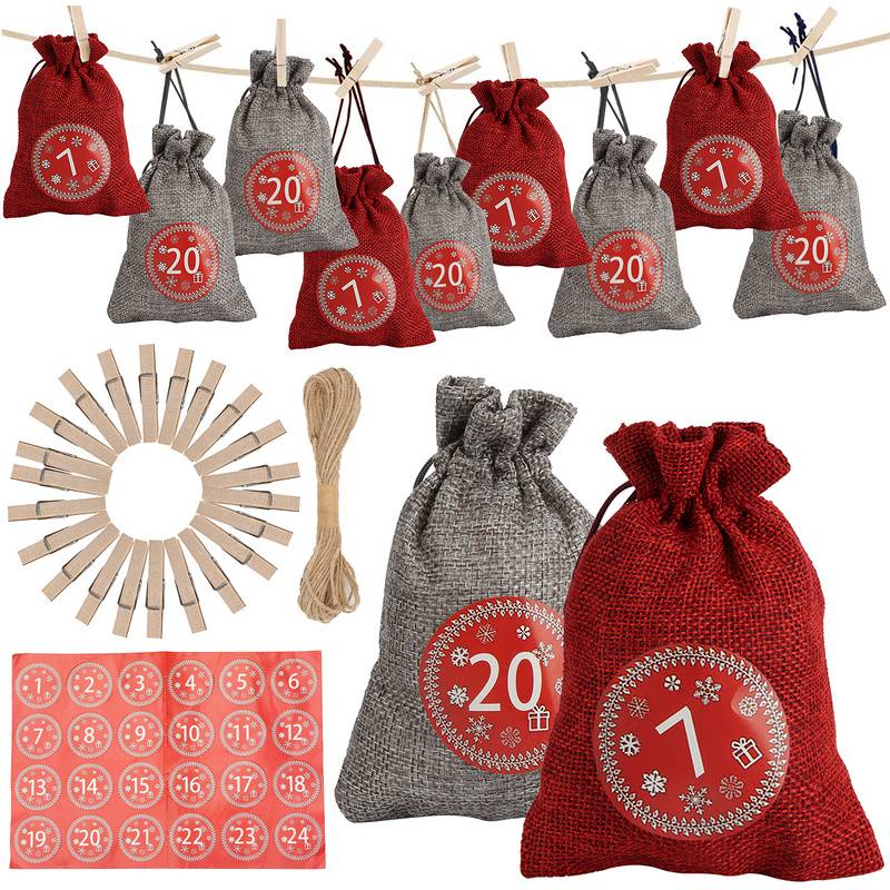 24 Adventskalender zum Befüllen, Stoffbeutel Geschenksäckchen Weihnachten für Weihnachtskalender, Adventskalender Säckchen mit 1-24 Adventszahlen