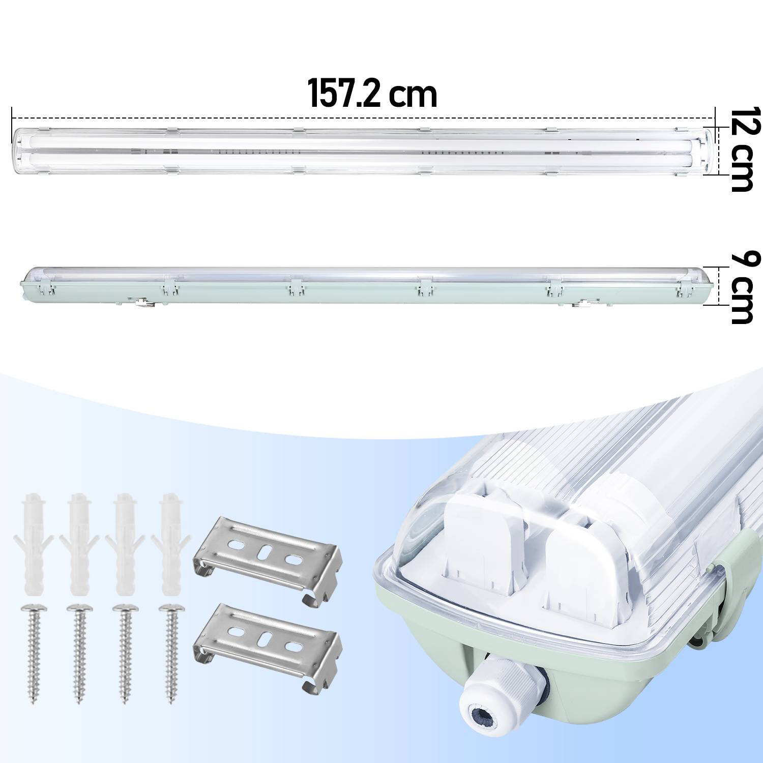 4X LED Feuchtraumleuchte Wannenleuchte 150cm 2 x 24W T8 Röhre Neutralweiß 4500K IP65