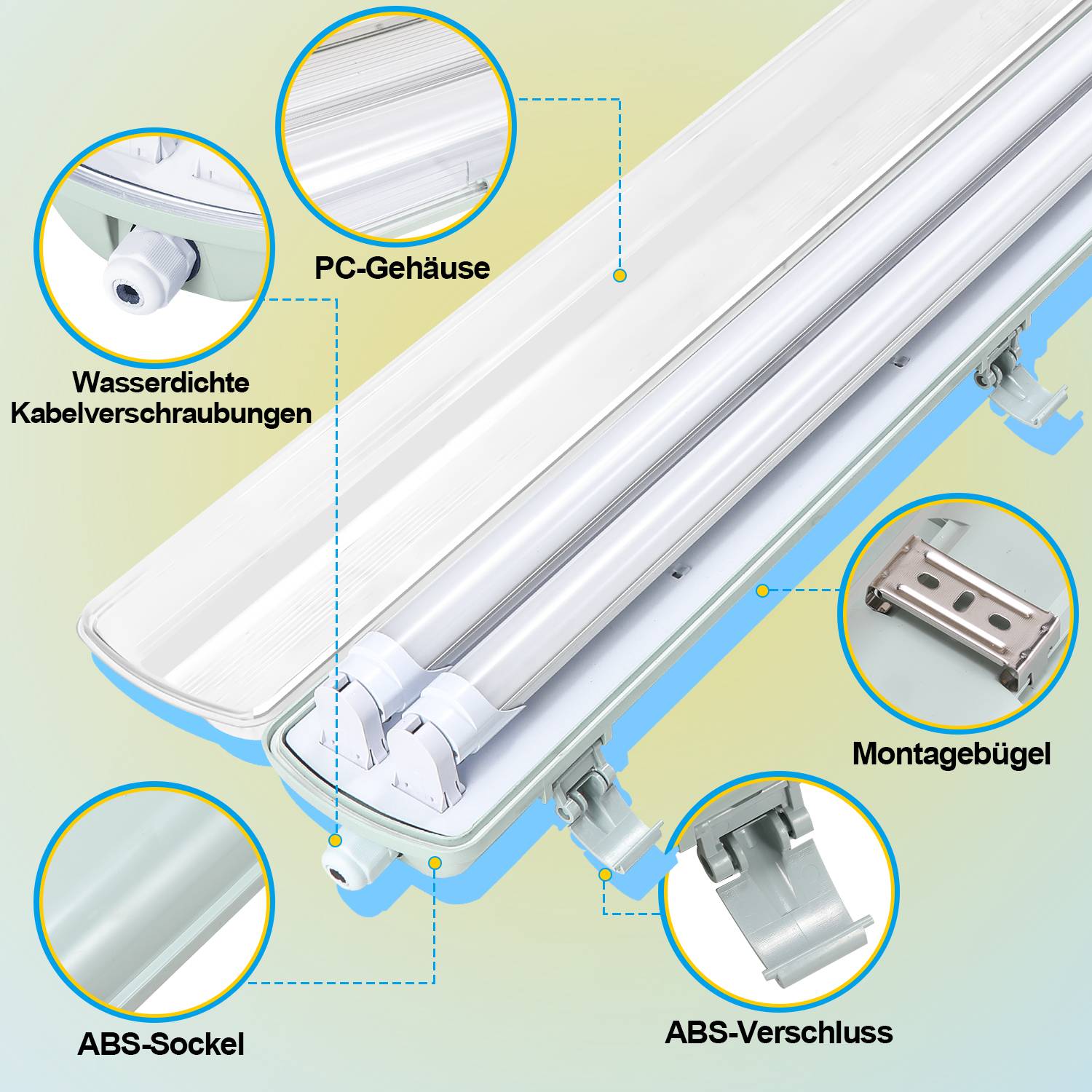 4X LED Feuchtraumleuchte Wannenleuchte 150cm 2 x 24W T8 Röhre Kaltweiß 6500K IP65