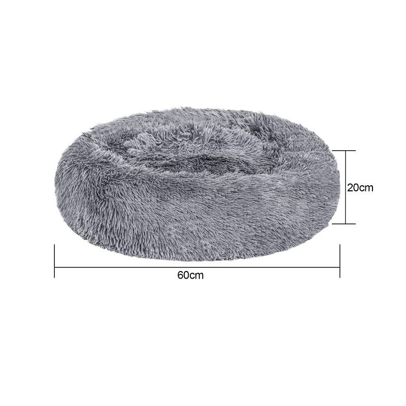 Hundebett Plüsch Schlafplatz Hundekissen Katzenbett Waschbares rutschfestes komfortables 60cm Hellgrau