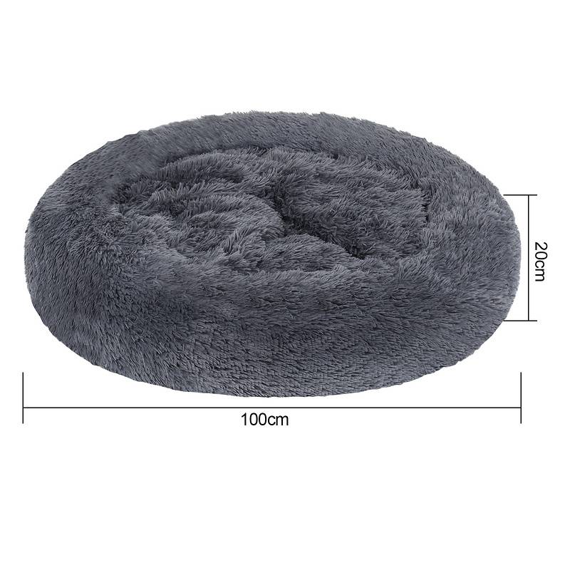 Hundebett Plüsch Schlafplatz Hundekissen Katzenbett Waschbares rutschfestes komfortables 100cm Dunkelgrau