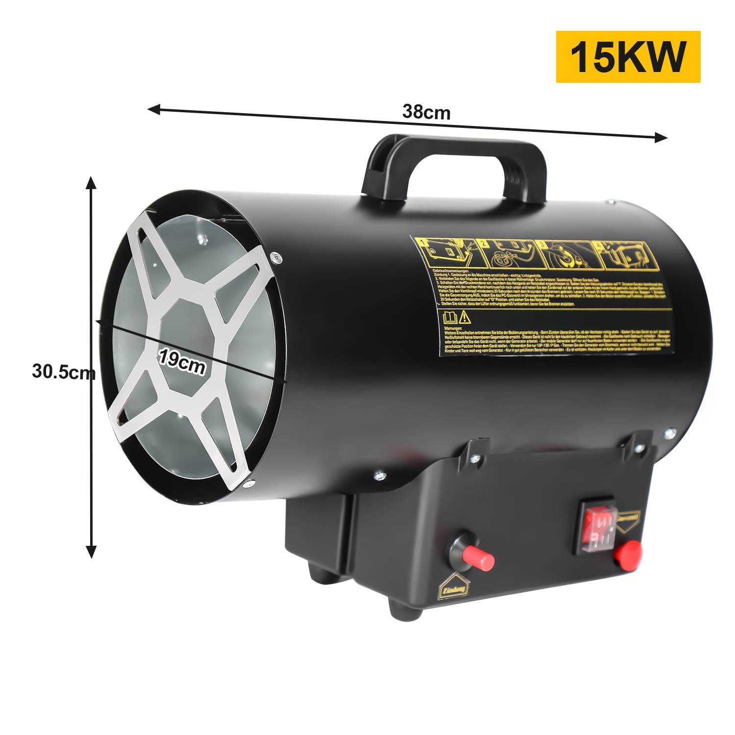 Gasheizgebläse Gasheizer Heizgerät Gasstrahler Gas Heizgebläse manuelle Zündung Gaskanone 15000W für 225㎡ Werkstätten, Straßenbrücken, Eisen