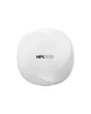 Weißer HPE Aruba Wireless-Zugangspunkt, an der Wand montiert, mit kleinen grünen Status-LEDs am unteren Ende.