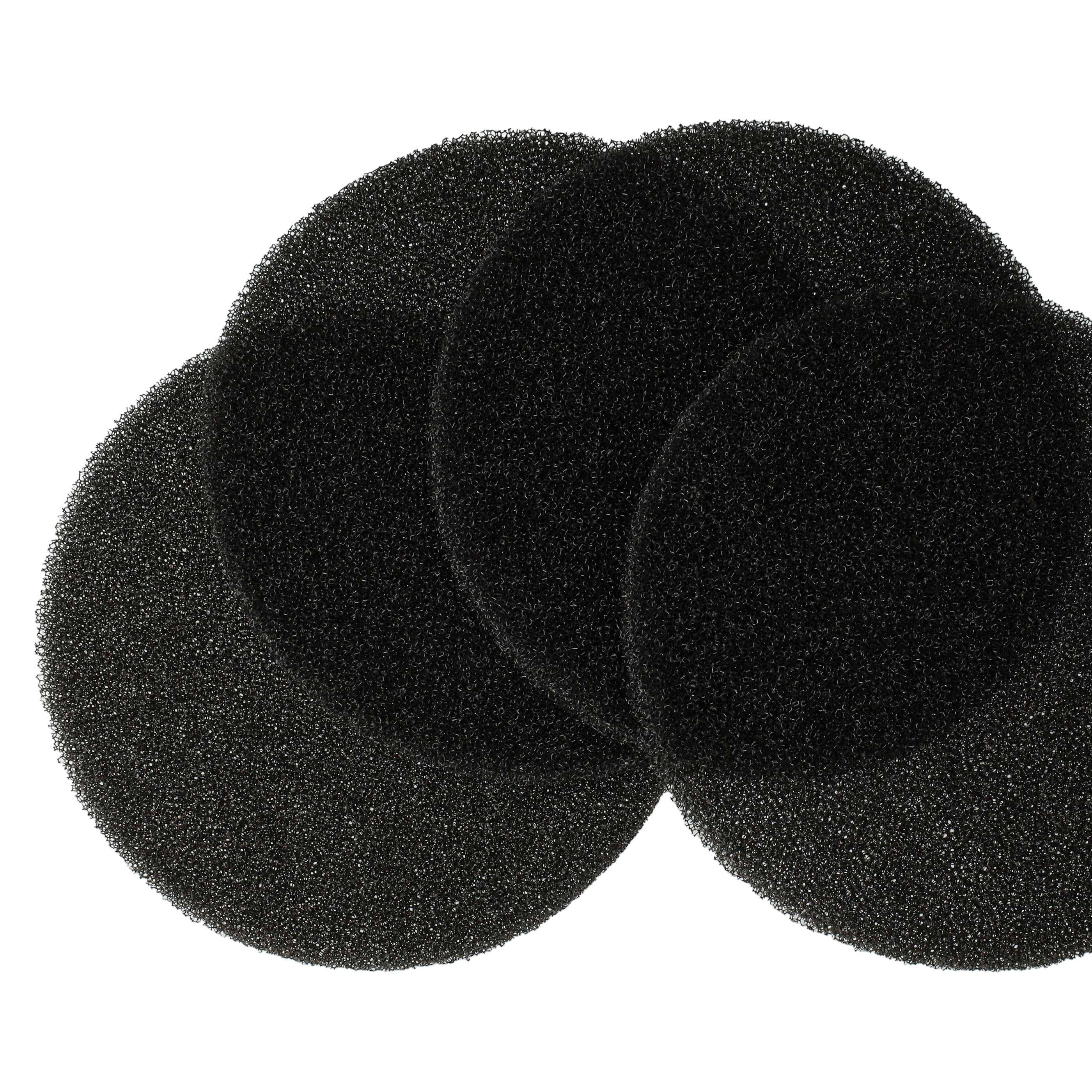 Vier schwarze Schaumstoffkreise, die sich gegen einen weißen Hintergrund überlappen, typischerweise als Filter oder Pads in verschiedenen Anwendungen verwendet.