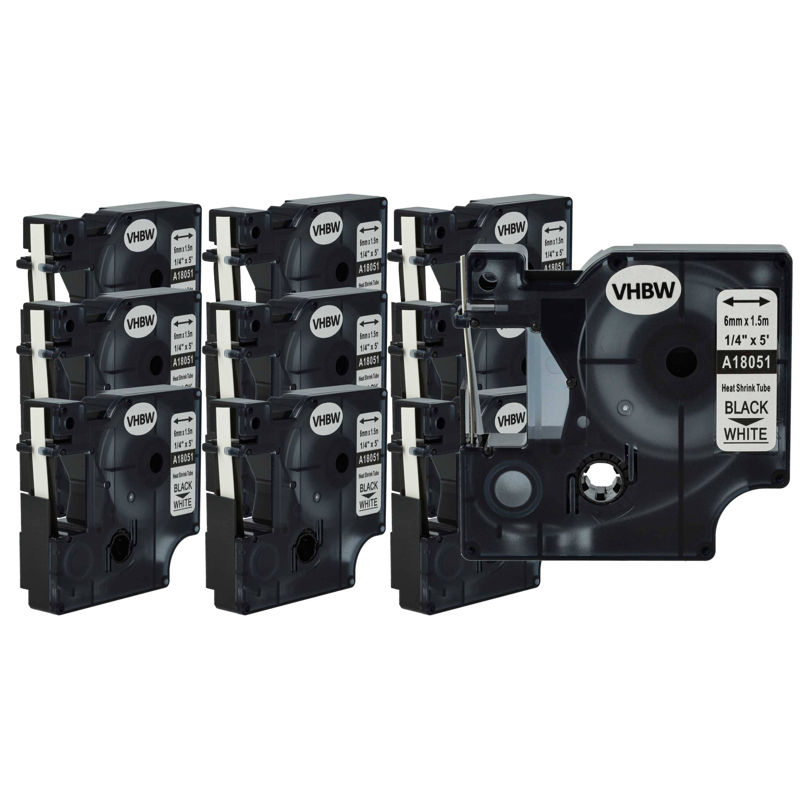 vhbw 10x Schriftband-Kassette kompatibel mit Dymo RhinoPro 6000, 5000, 3000 Etiketten-Drucker Schwarz auf Weiß, Schrumpfschlauch-Kassette, 6 mm