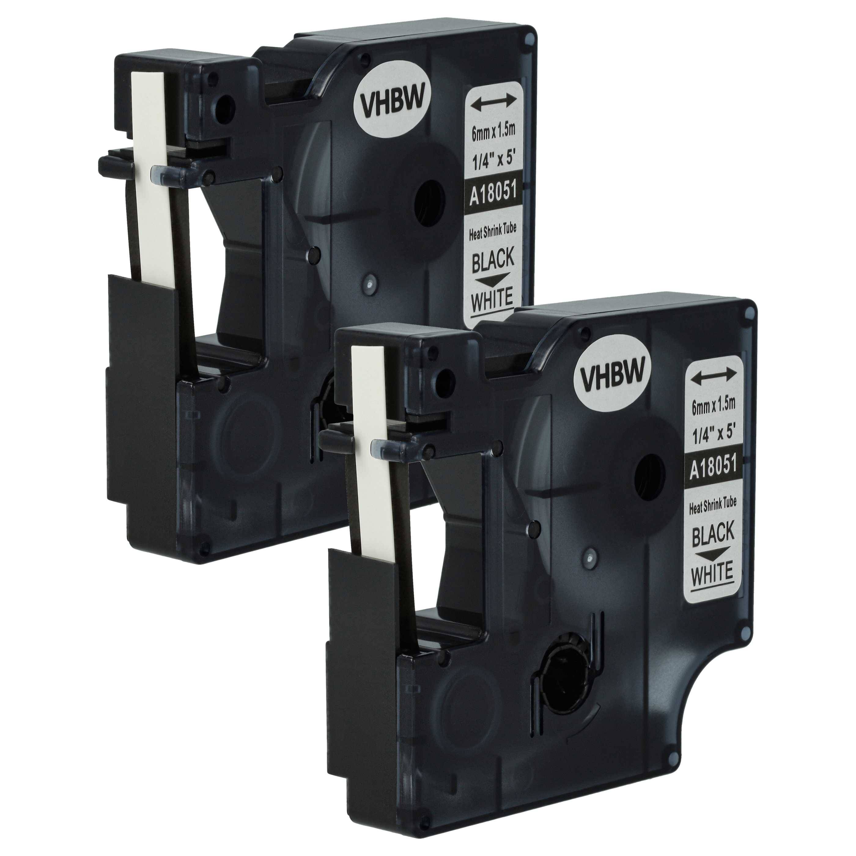 vhbw 2x Schriftband-Kassette kompatibel mit Dymo RhinoPro 6000, 5000, 3000 Etiketten-Drucker Schwarz auf Weiß, Schrumpfschlauch-Kassette, 6 mm