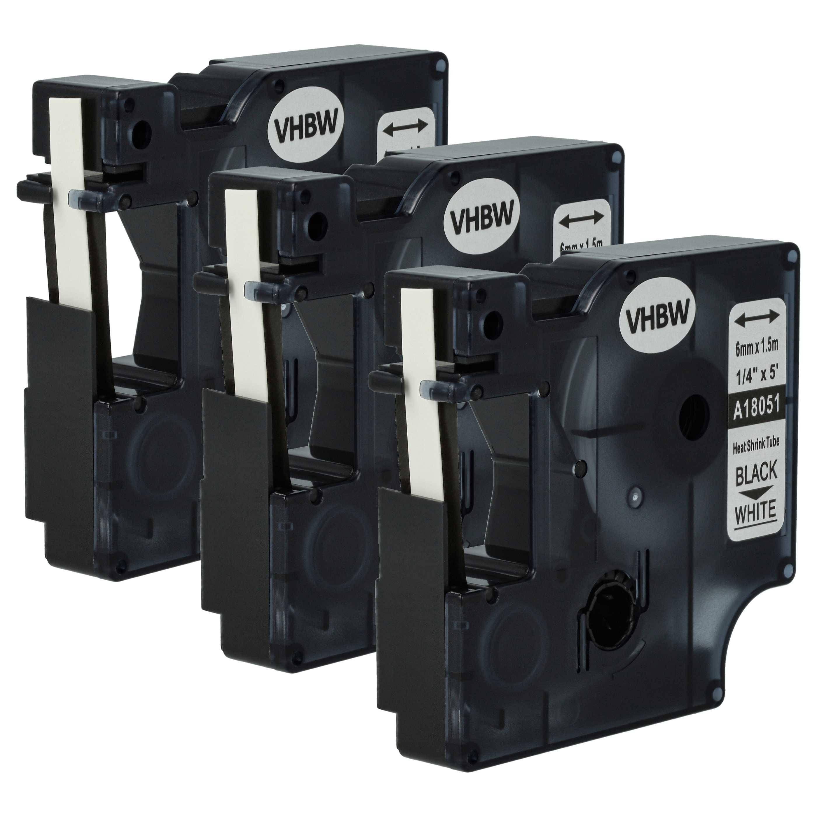 vhbw 3x Schriftband-Kassette kompatibel mit Dymo Rhino 6000, 5200, 4200 Etiketten-Drucker Schwarz auf Weiß, Schrumpfschlauch-Kassette, 6 mm