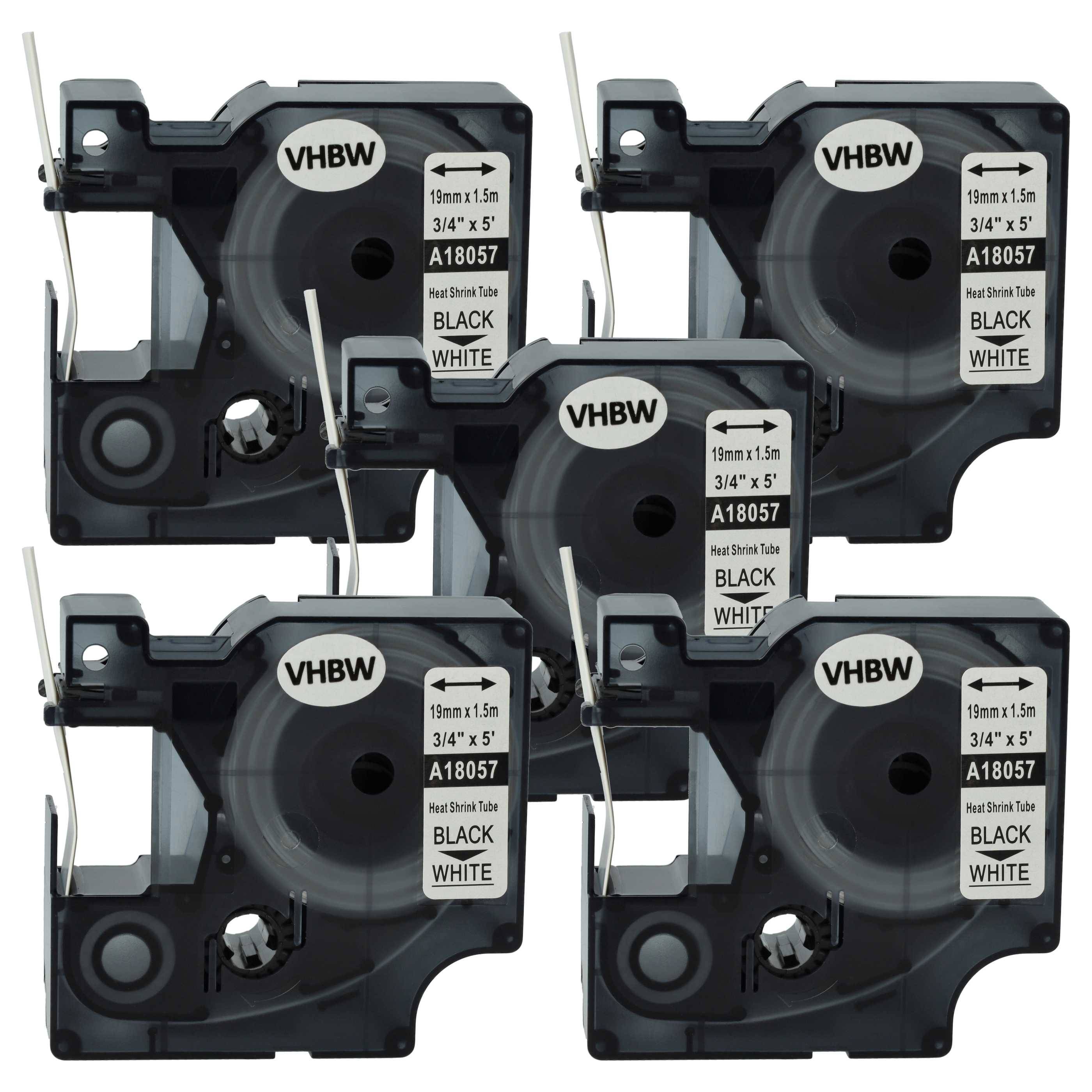 vhbw 5x Schriftband-Kassette kompatibel mit Dymo Rhino 6000, 5200, 4200 Etiketten-Drucker Schwarz auf Weiß, Schrumpfschlauch-Kassette, 19 mm