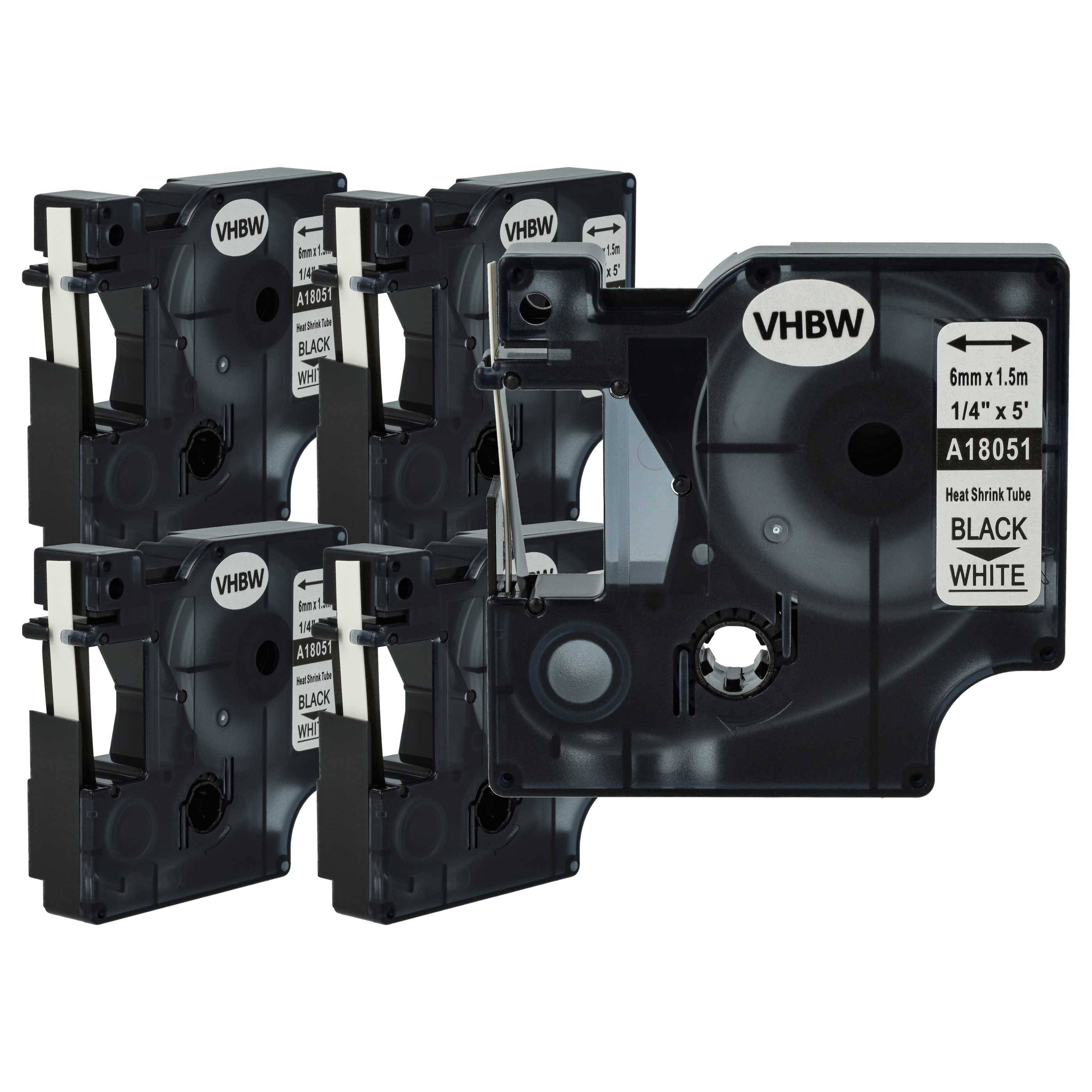 vhbw 5x Schriftband-Kassette kompatibel mit Dymo Rhino ILP 219 Etiketten-Drucker Schwarz auf Weiß, Schrumpfschlauch-Kassette, 6 mm