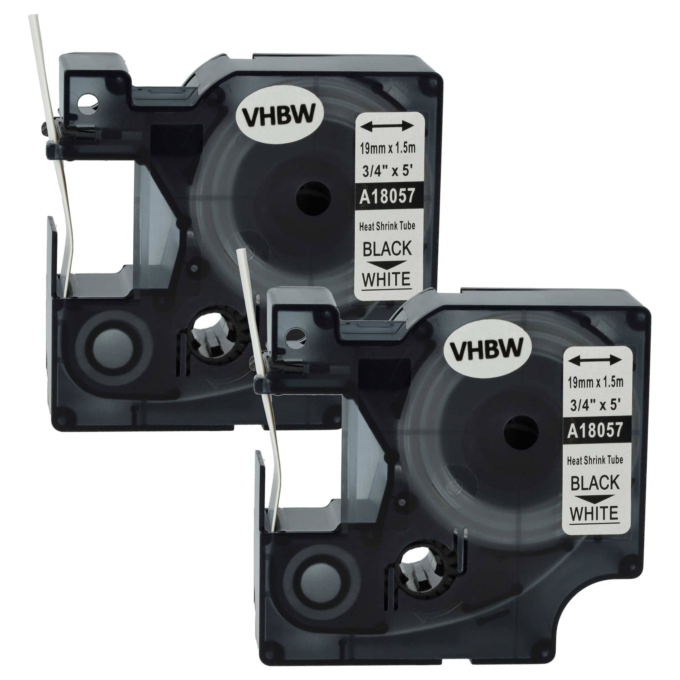 vhbw 2x Schriftband-Kassette Ersatz für Dymo 18057 für Etiketten-Drucker Schwarz auf Weiß, Schrumpfschlauch-Kassette, 19 mm