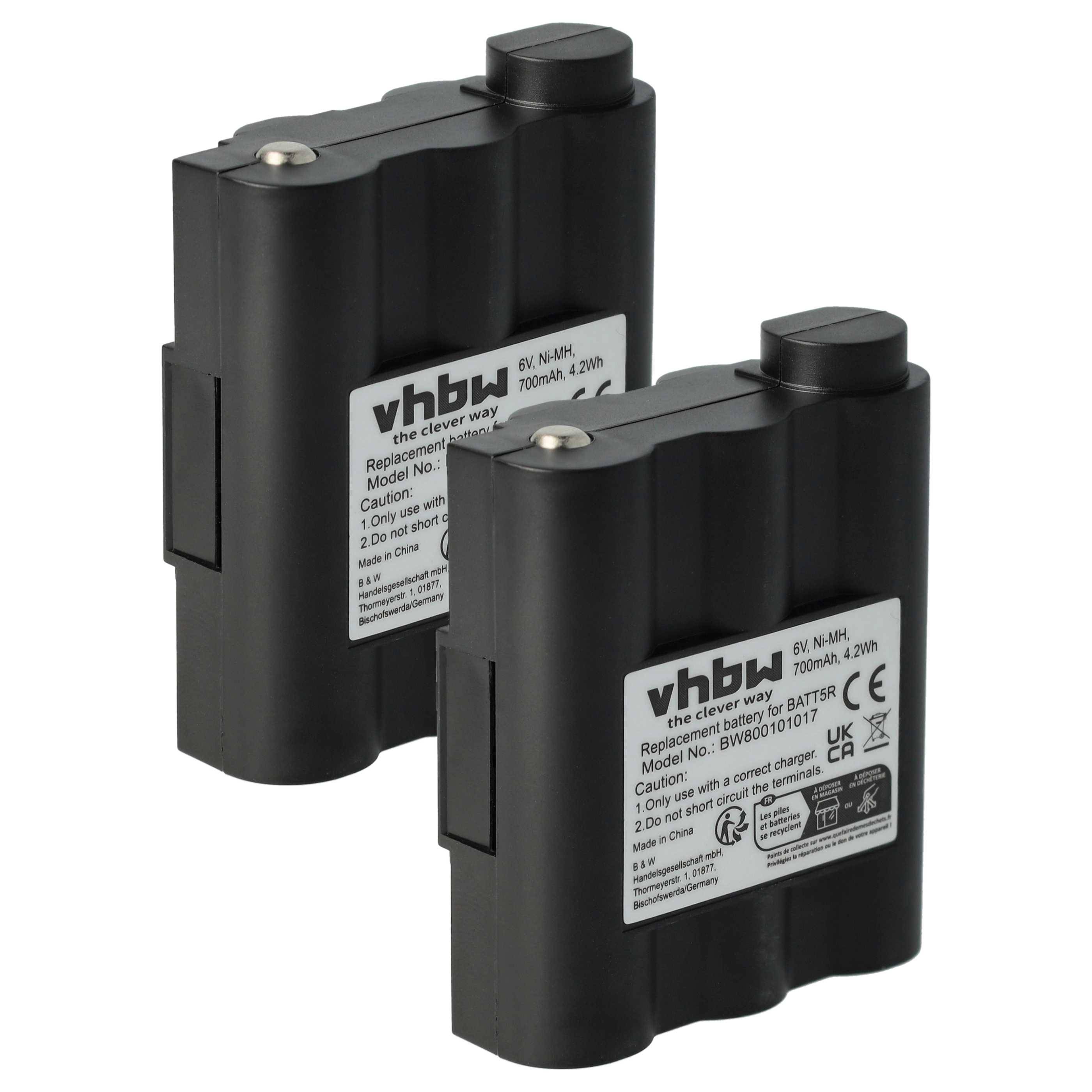vhbw 2x Akku kompatibel mit Alan Midland LXT-435, LXT-410, LXT-350, LXT-310, LXT-210, LXT-305, LXT-303 Funkgerät, Walkie Talkie (700 mAh, 6 V, NiMH)