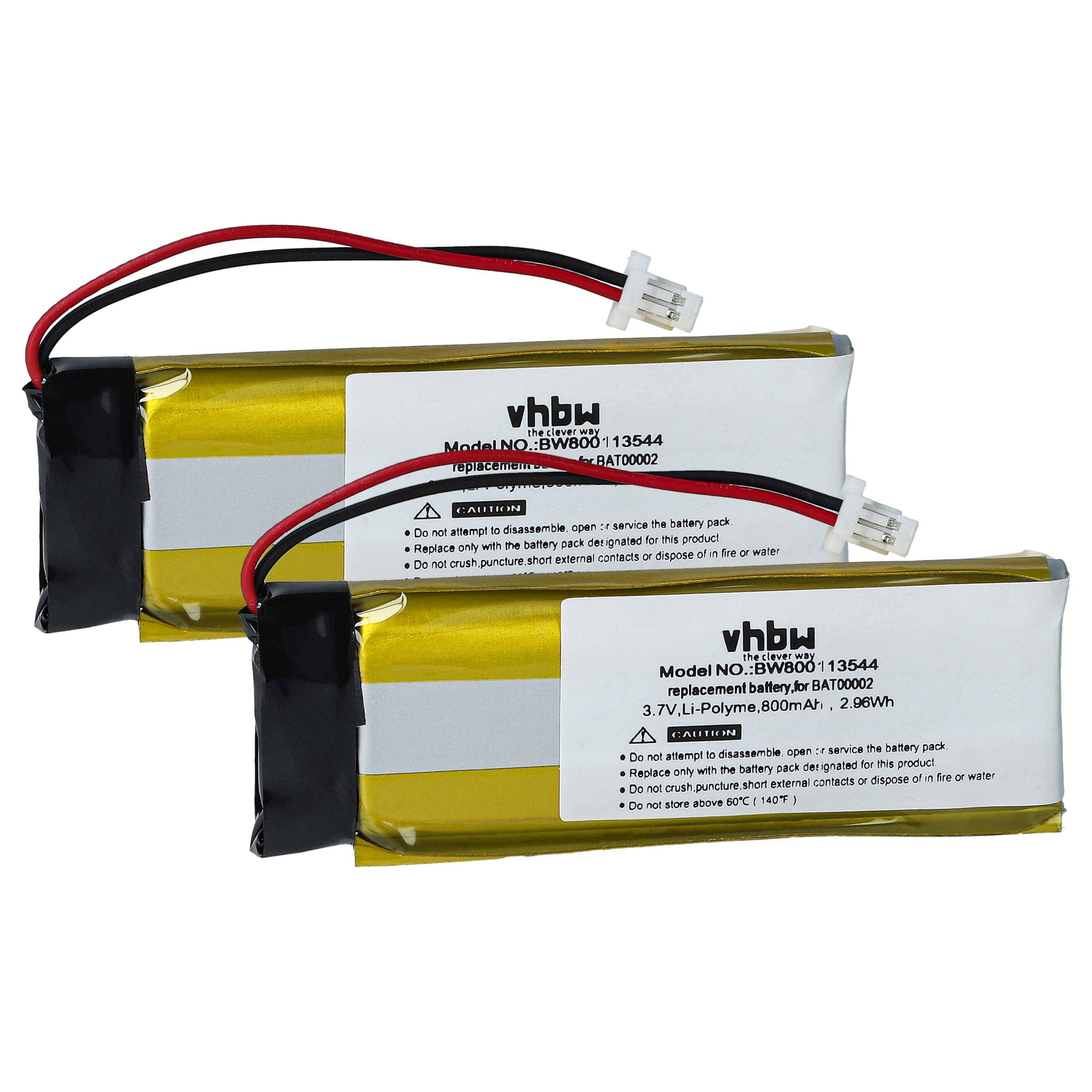 vhbw 2x Akku Ersatz für BAT00002, WW452050-2P, ZN452050PC-1S2P für GPS Navigation Navi (800 mAh, 3,7 V, Li-Polymer)