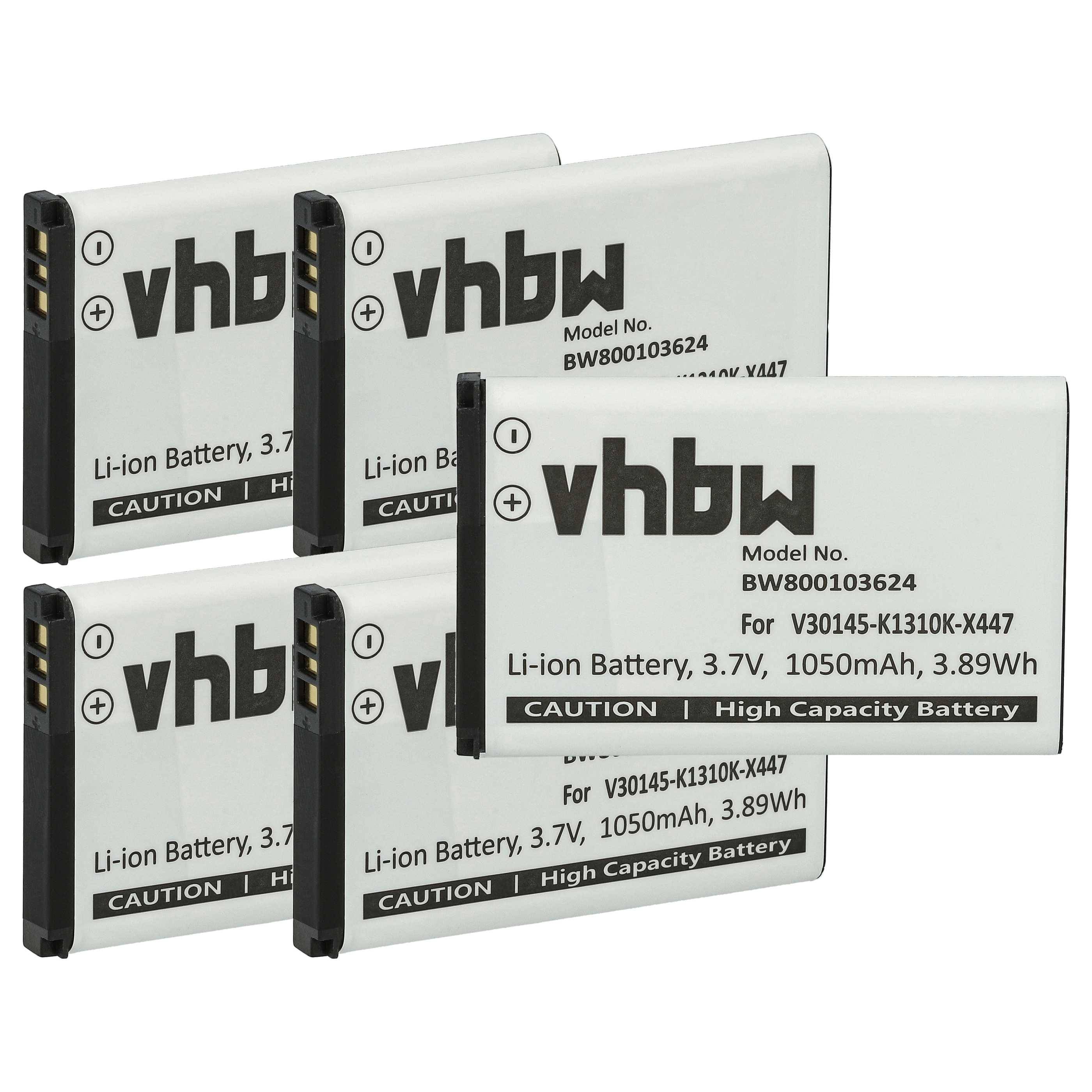 vhbw 5x Akku Ersatz für Siemens V30145-K1310K-X447-0-HY, V30145-K1310K-X447 für schnurlos Festnetz Telefon (1050 mAh, 3,7 V, Li-Ion)