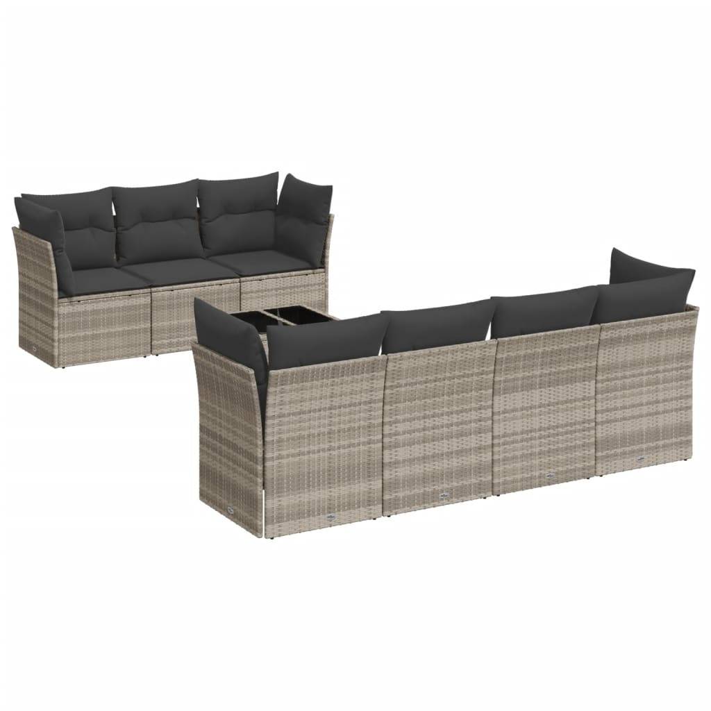 vidaXL 8-tlg. Garten-Sofagarnitur mit Kissen Hellgrau Poly Rattan