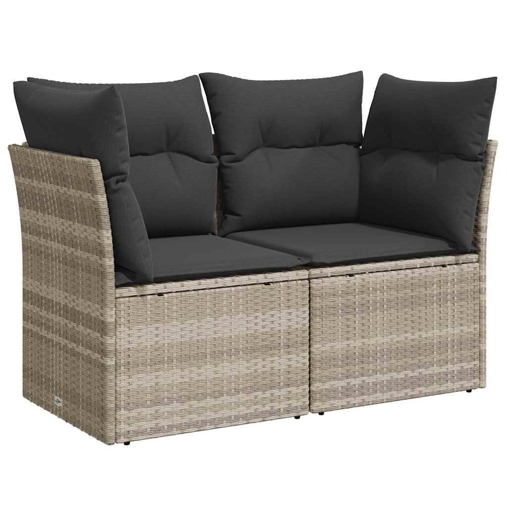 vidaXL Gartensofa mit Kissen 2-Sitzer Hellgrau Poly Rattan