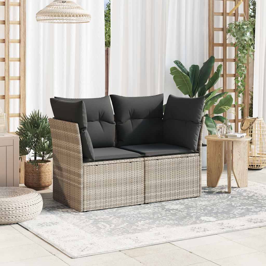 vidaXL Gartensofa mit Kissen 2-Sitzer Hellgrau Poly Rattan
