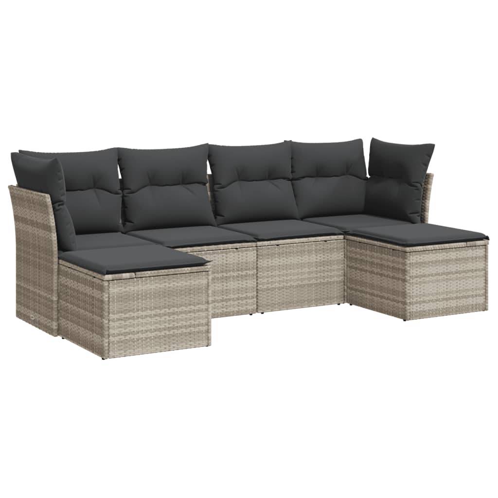 vidaXL 6-tlg. Garten-Sofagarnitur mit Kissen Hellgrau Poly Rattan