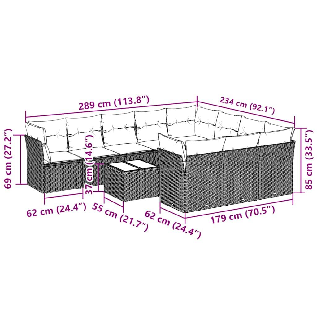 vidaXL 11-tlg. Garten-Sofagarnitur mit Kissen Hellgrau Poly Rattan