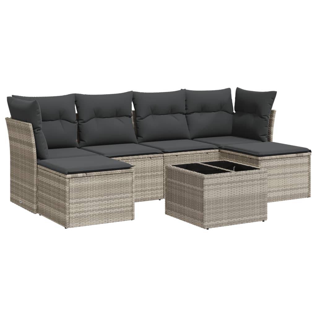 vidaXL 7-tlg. Garten-Sofagarnitur mit Kissen Hellgrau Poly Rattan