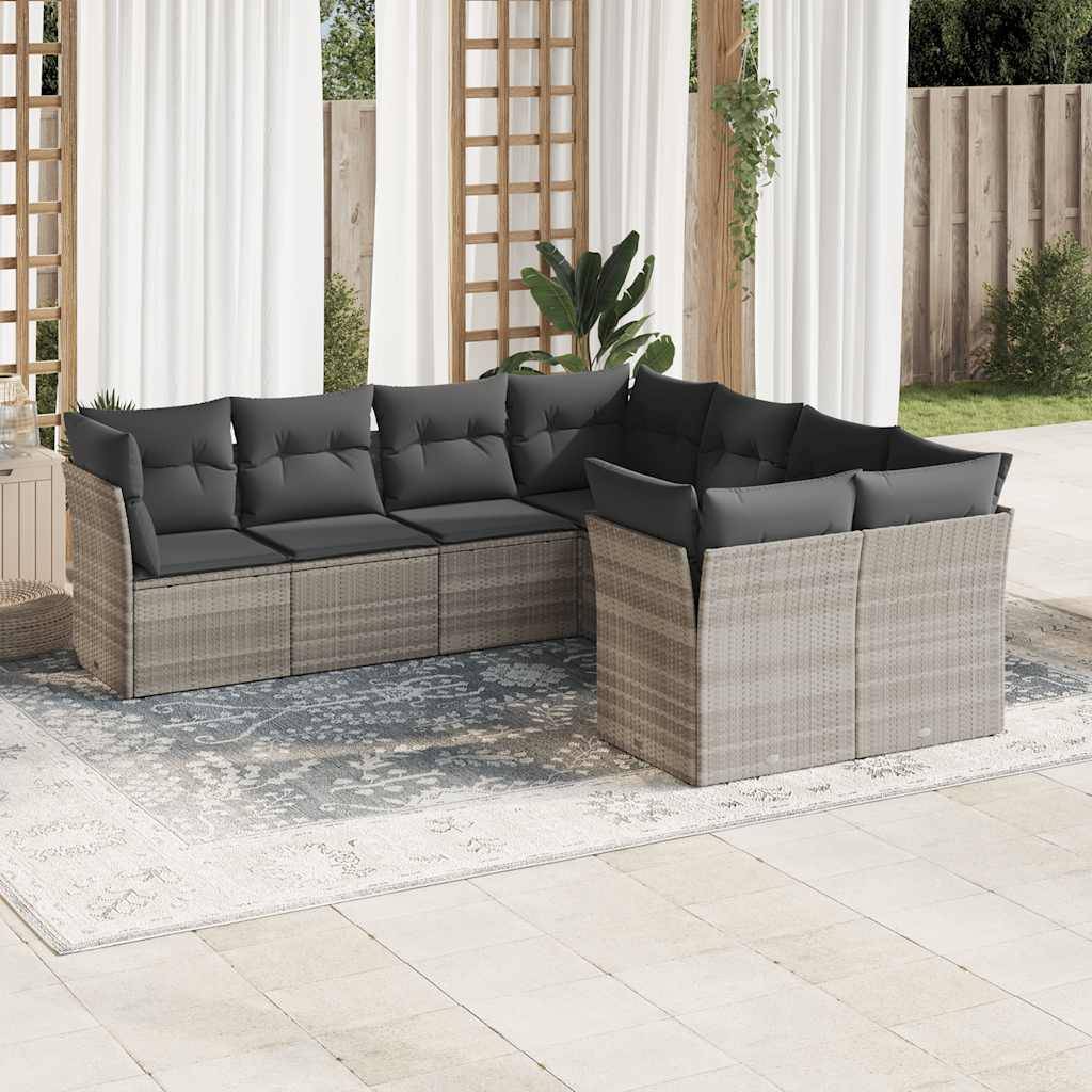 vidaXL 8-tlg. Garten-Sofagarnitur mit Kissen Hellgrau Poly Rattan