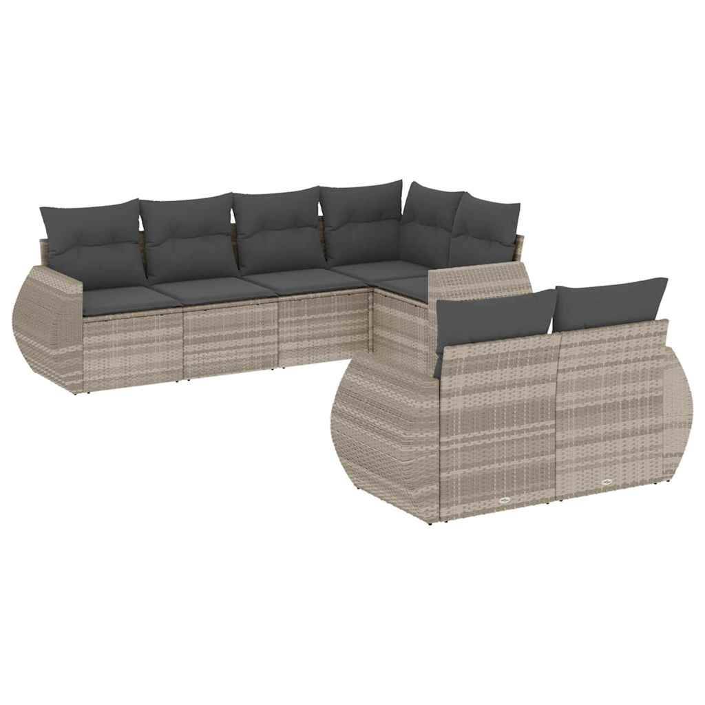 vidaXL 7-tlg. Garten-Sofagarnitur mit Kissen Hellgrau Poly Rattan