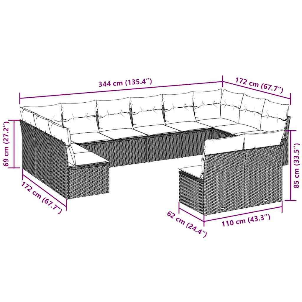 vidaXL 12-tlg. Garten-Sofagarnitur mit Kissen Hellgrau Poly Rattan
