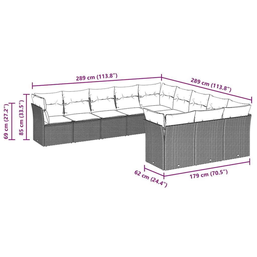 vidaXL 11-tlg. Garten-Sofagarnitur mit Kissen Hellgrau Poly Rattan