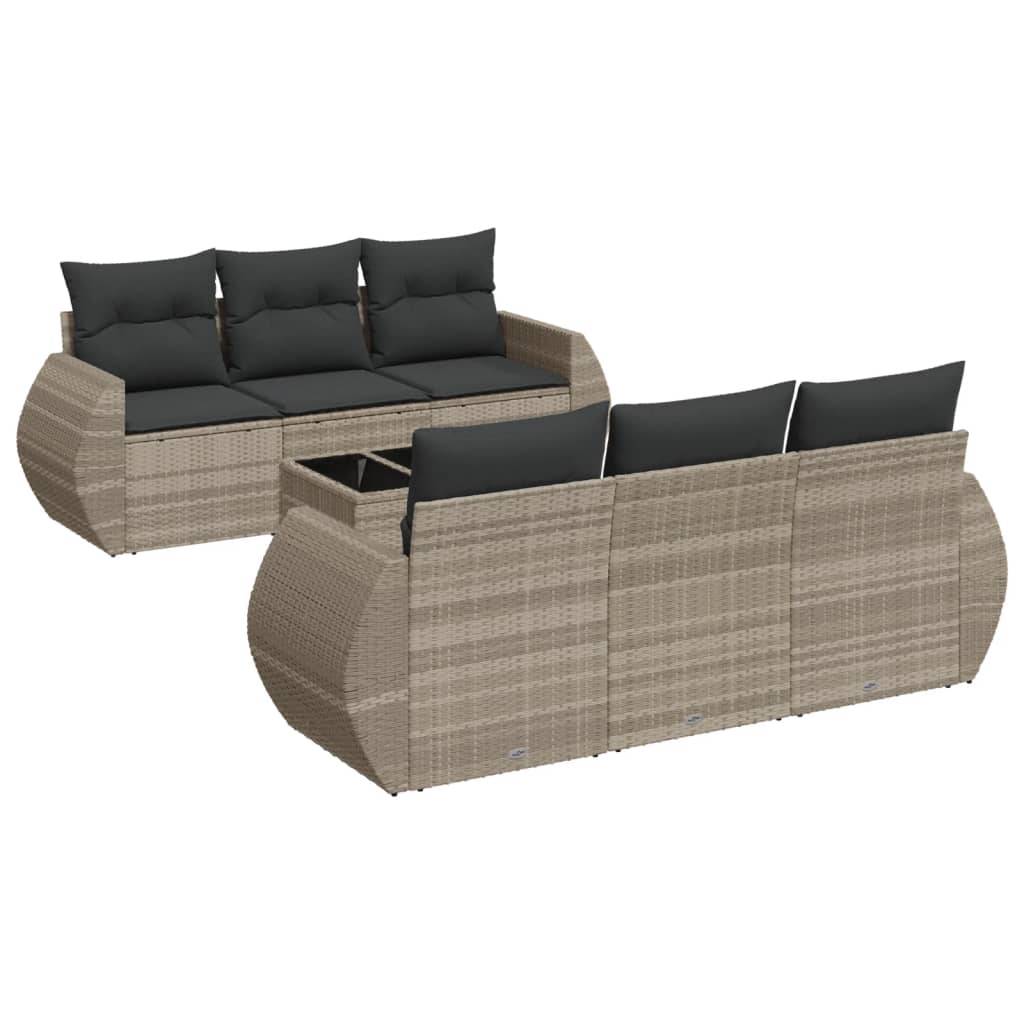 vidaXL 7-tlg. Garten-Sofagarnitur mit Kissen Hellgrau Poly Rattan