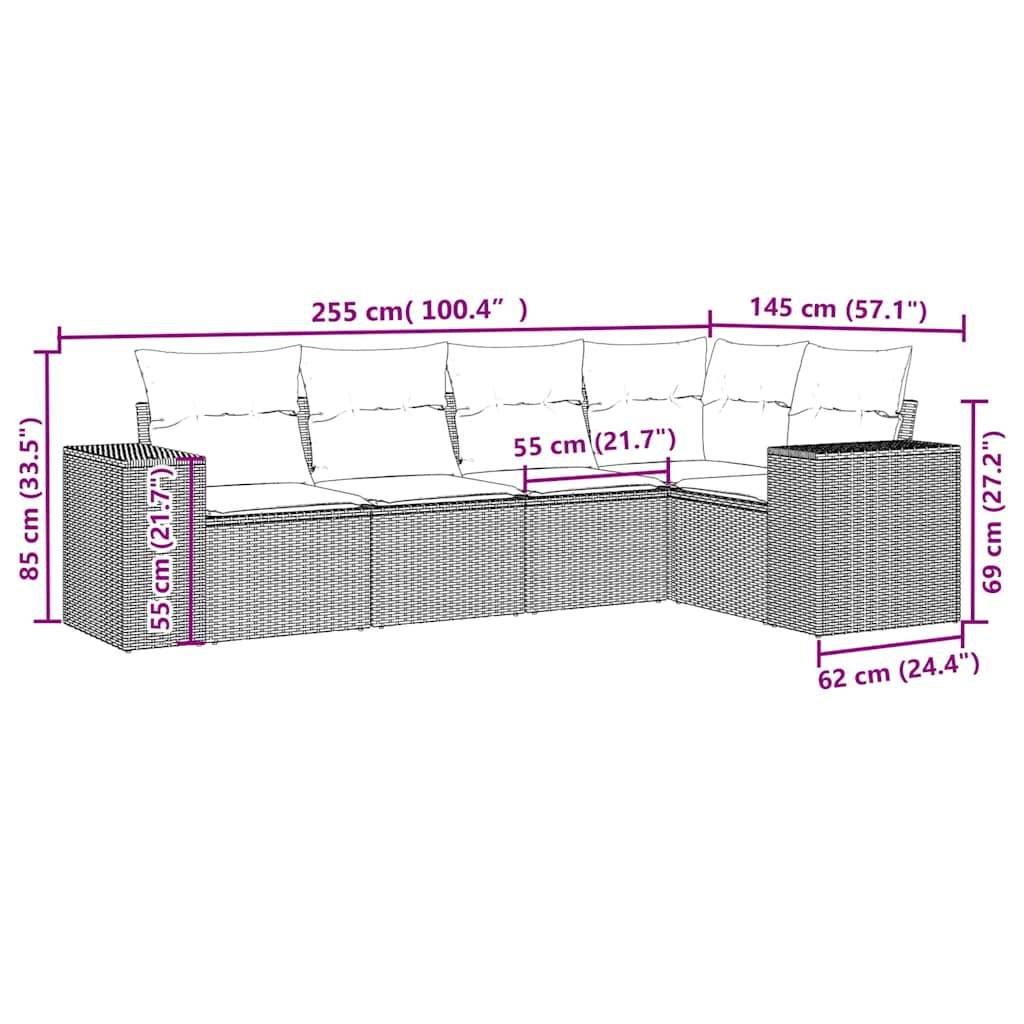vidaXL 5-tlg. Garten-Sofagarnitur mit Kissen Hellgrau Poly Rattan
