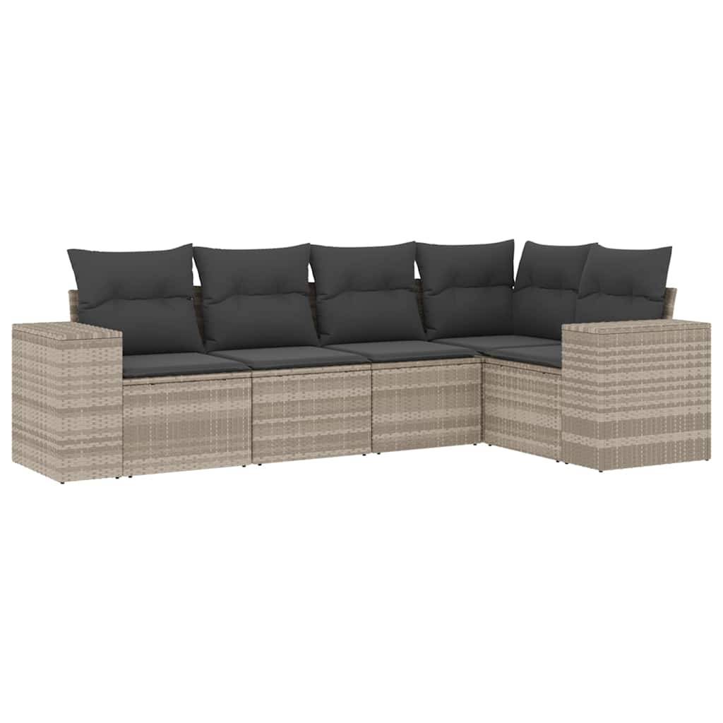 vidaXL 5-tlg. Garten-Sofagarnitur mit Kissen Hellgrau Poly Rattan