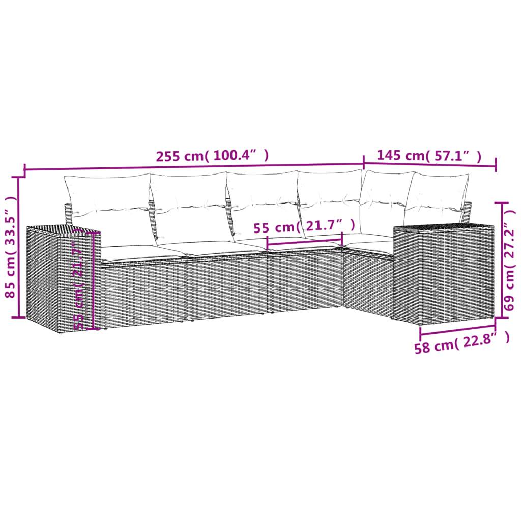 vidaXL 5-tlg. Garten-Sofagarnitur mit Kissen Braun Poly Rattan