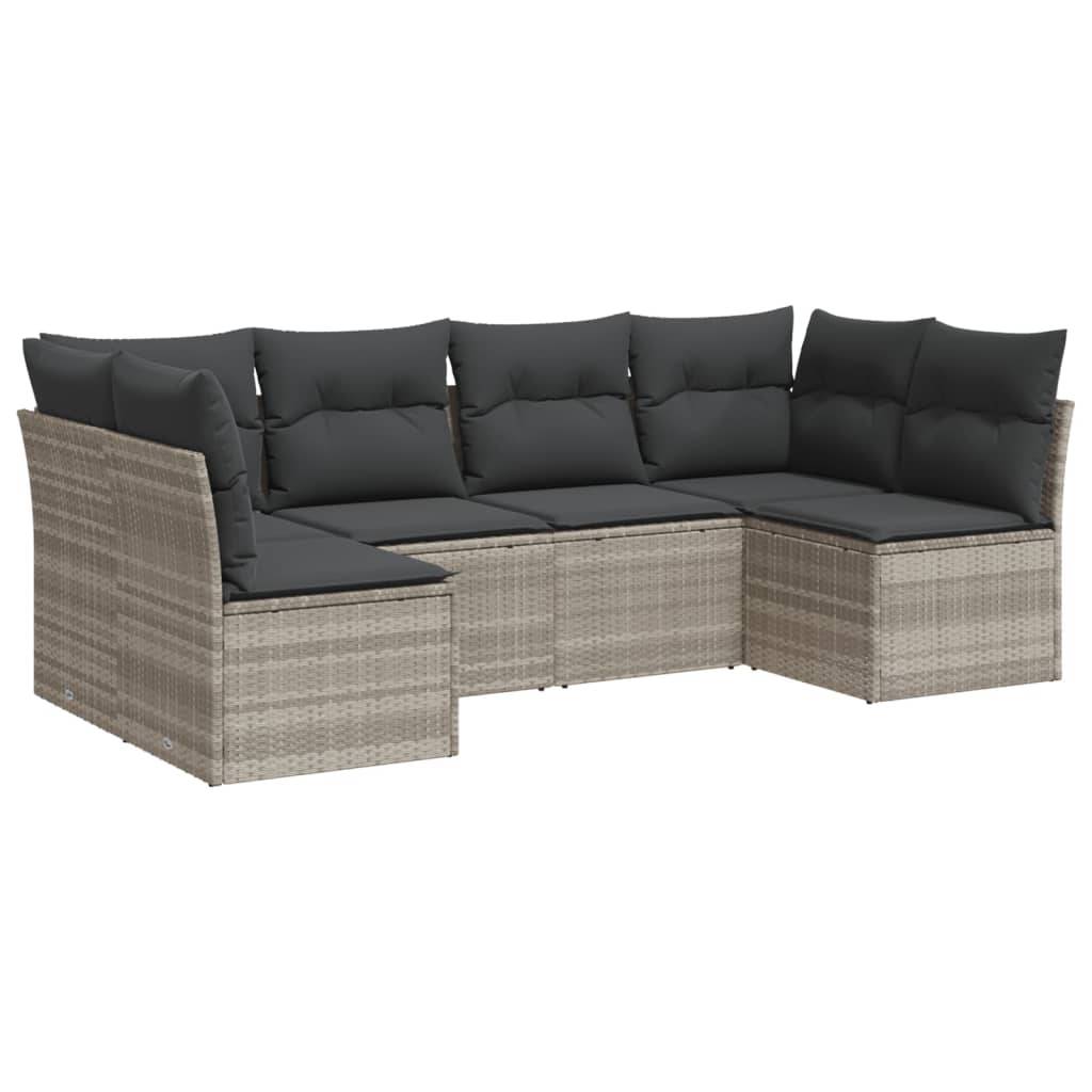 vidaXL 6-tlg. Garten-Sofagarnitur mit Kissen Hellgrau Poly Rattan