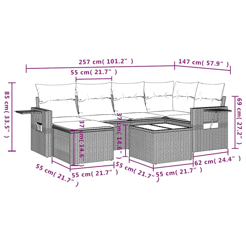 vidaXL 7-tlg. Garten-Sofagarnitur mit Kissen Hellgrau Poly Rattan