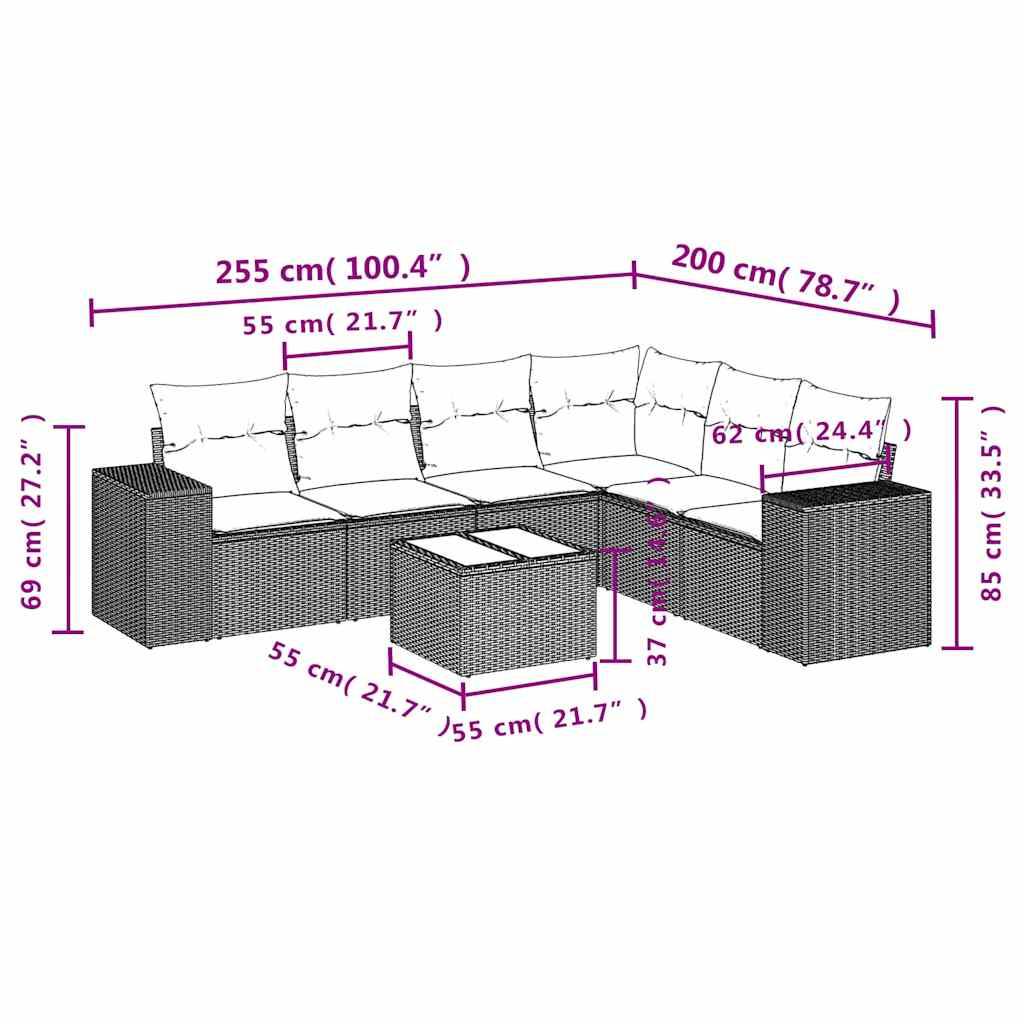 vidaXL 7-tlg. Garten-Sofagarnitur mit Kissen Hellgrau Poly Rattan