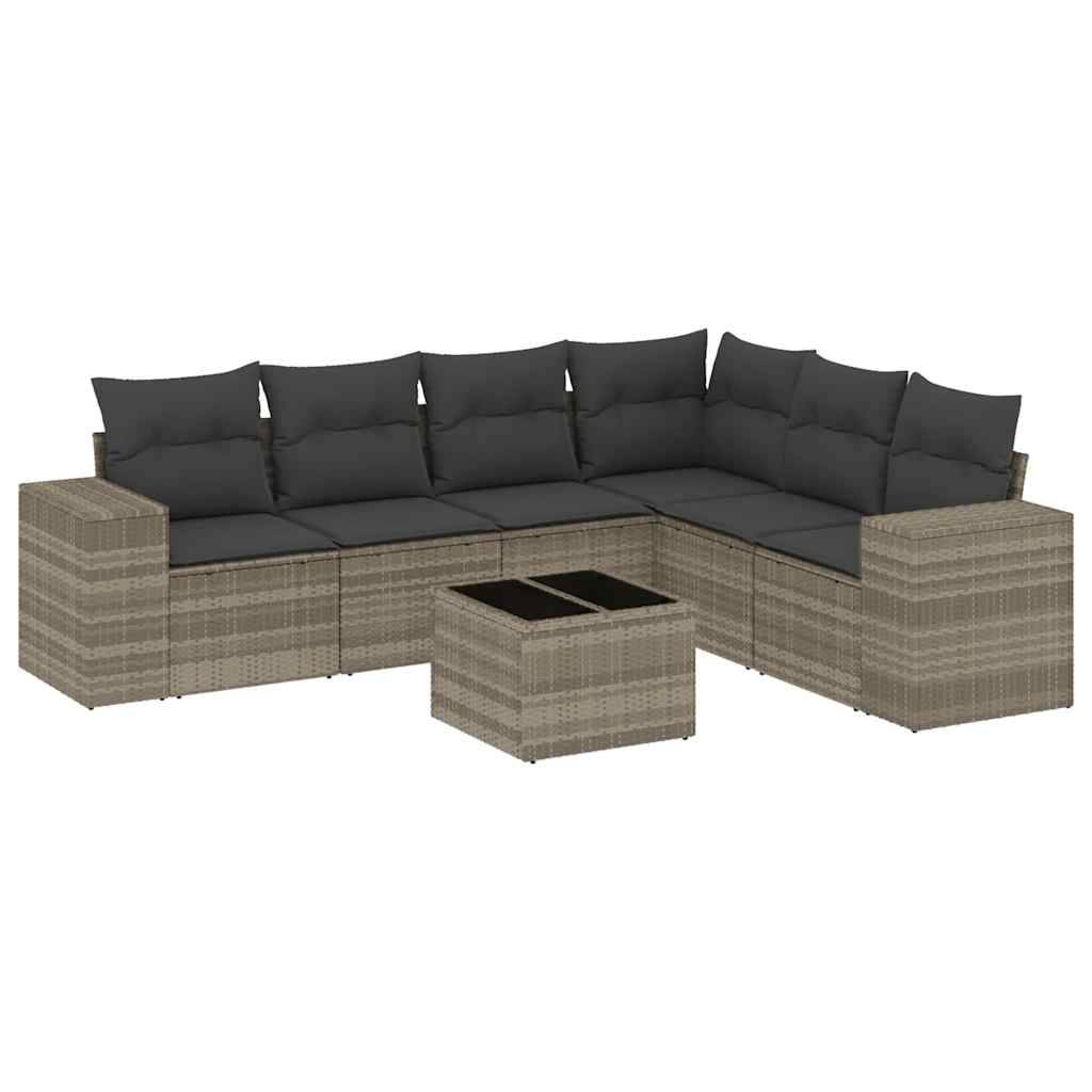 vidaXL 7-tlg. Garten-Sofagarnitur mit Kissen Hellgrau Poly Rattan