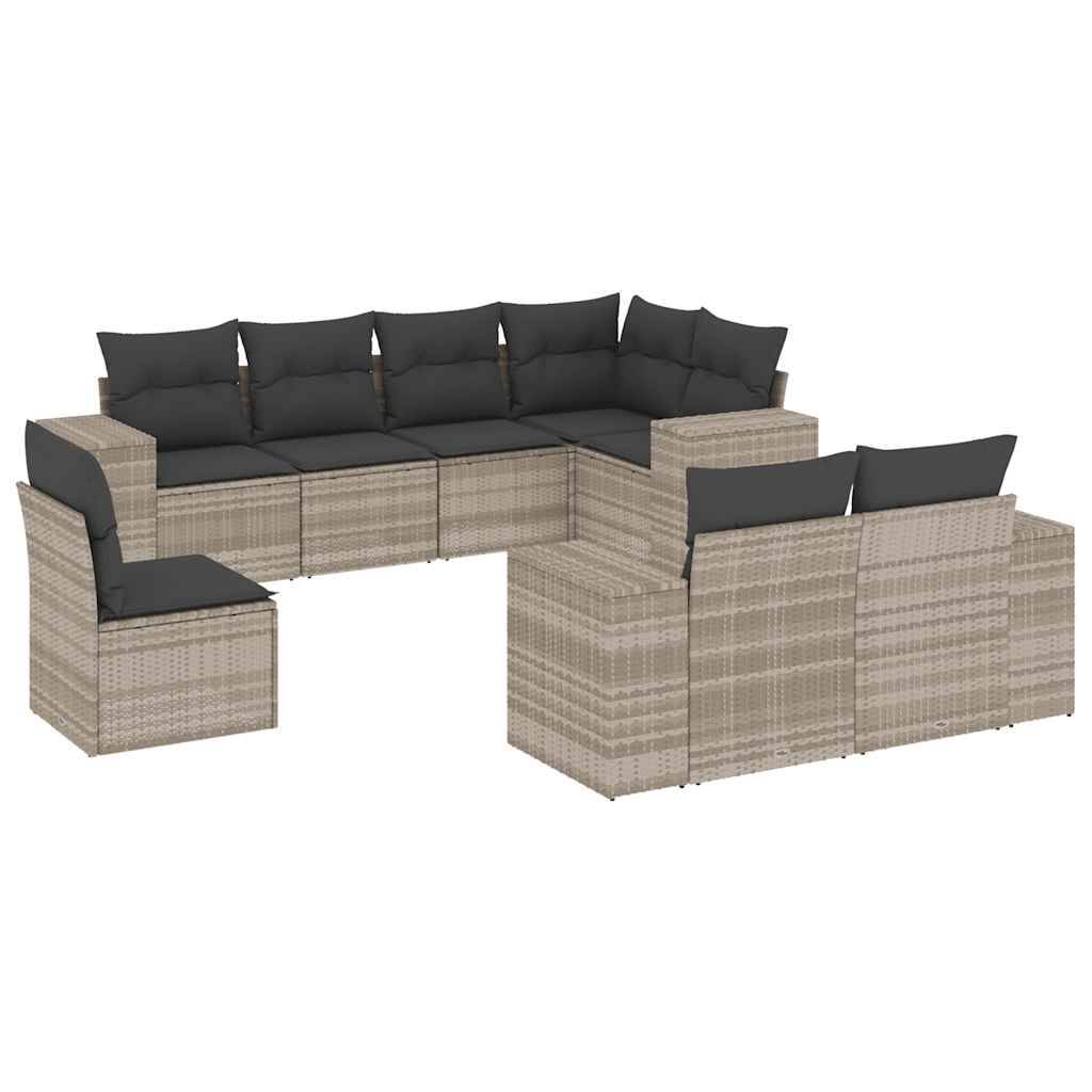 vidaXL 8-tlg. Garten-Sofagarnitur mit Kissen Hellgrau Poly Rattan